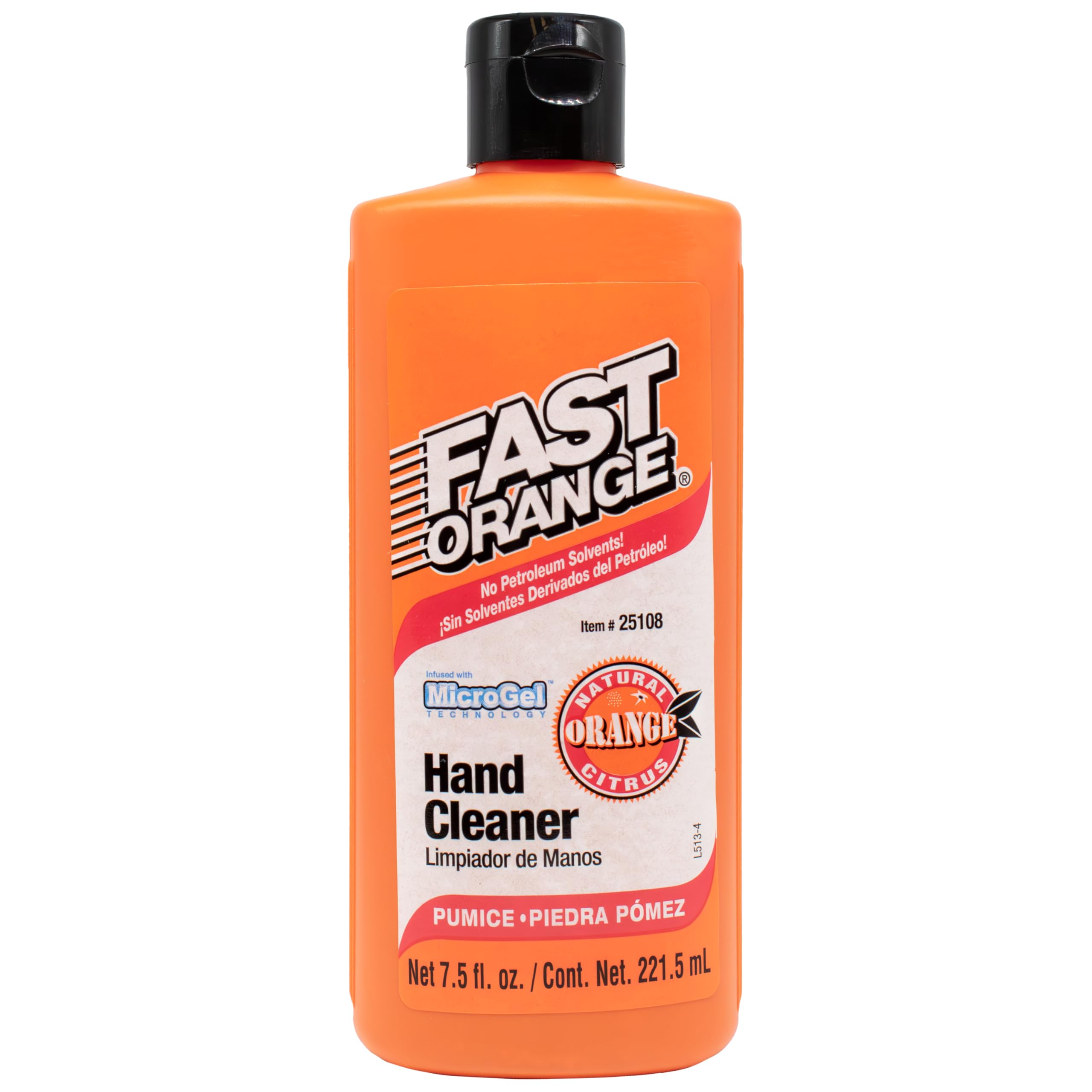 Fast Orange 25108 Pumice Hand Cleaner - Heavy Duty Waterless Grease Remover for Mechanics, Natural Citrus Scent, 7.5 oz - Perfect for Auto Repair, Construction & Industrial Work