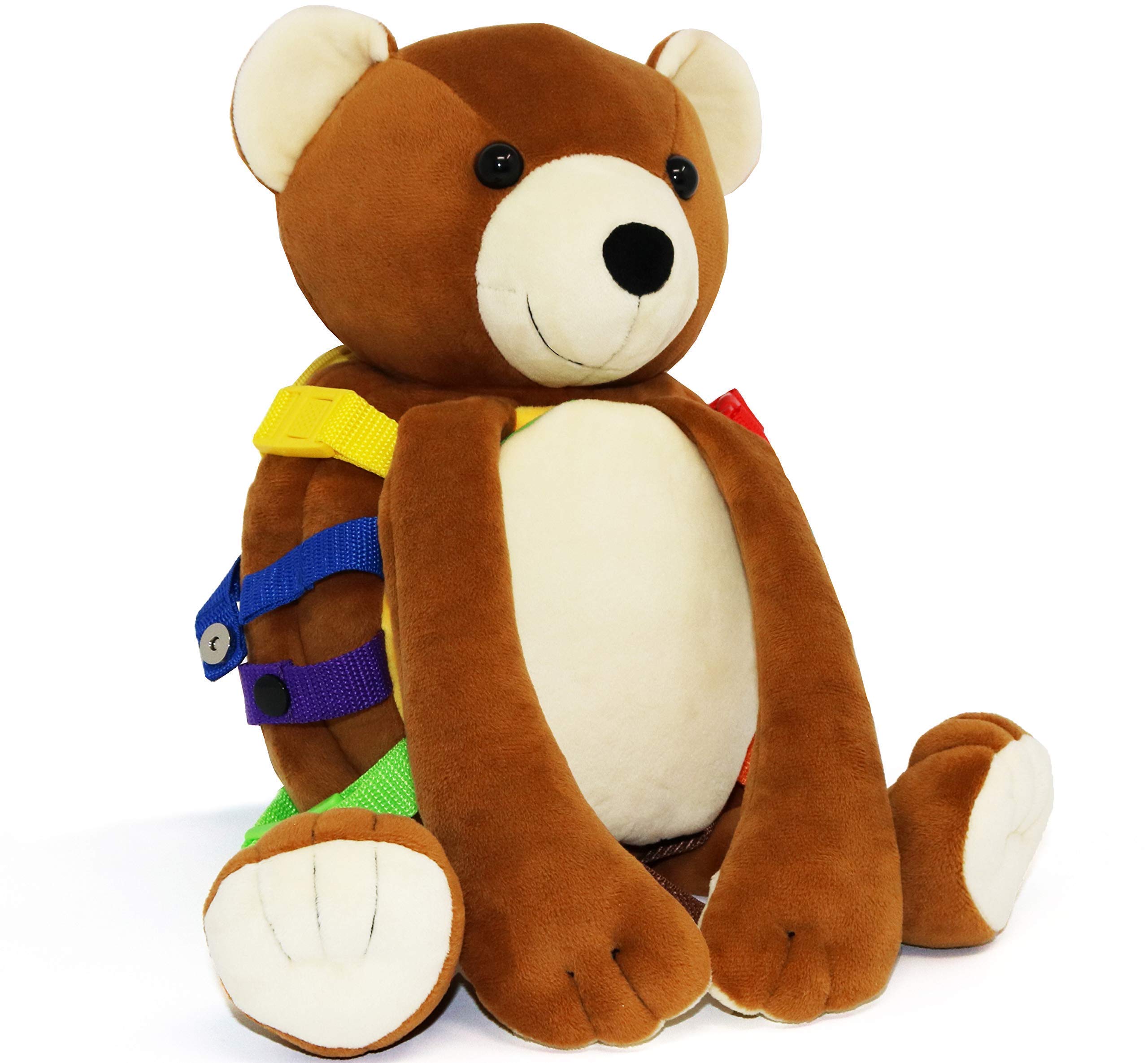 Buckle Toys - Billy Bear Backpack & Mini Buster Square - Montessori Travel Learning Toys for Toddlers - Perfect for Airplane, Car Rides & Preschool Activities