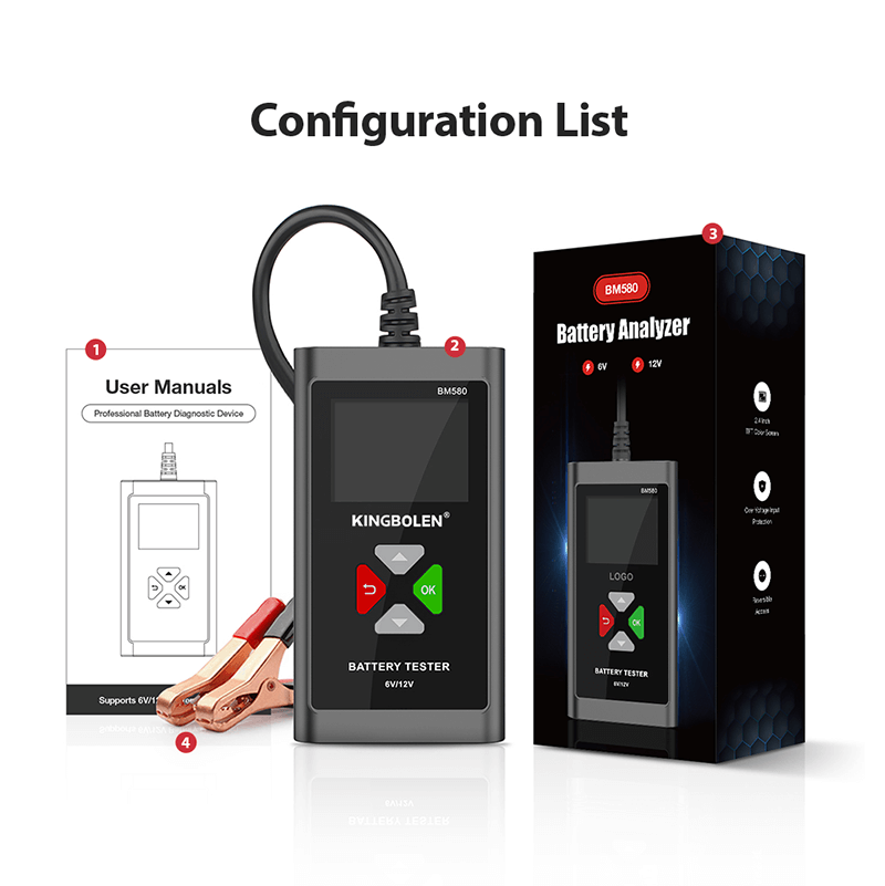 KINGBOLEN® BM580 6V 12V Car Battery Tester - Digital Automotive Battery Analyzer for Cars, Trucks, Motorcycles, RVs & Boats - Perfect for Home Mechanics & Auto Shops