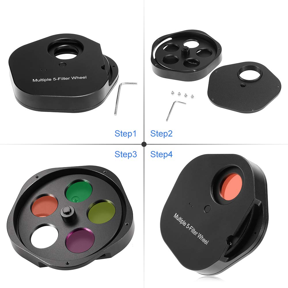 EXCLUZO 1.25INCH / 2INCH 5-Position Eyepiece Filter Wheel for Astronomy Telescopes - Perfect for Deep Sky Observation, Planetary Viewing & Astrophotography