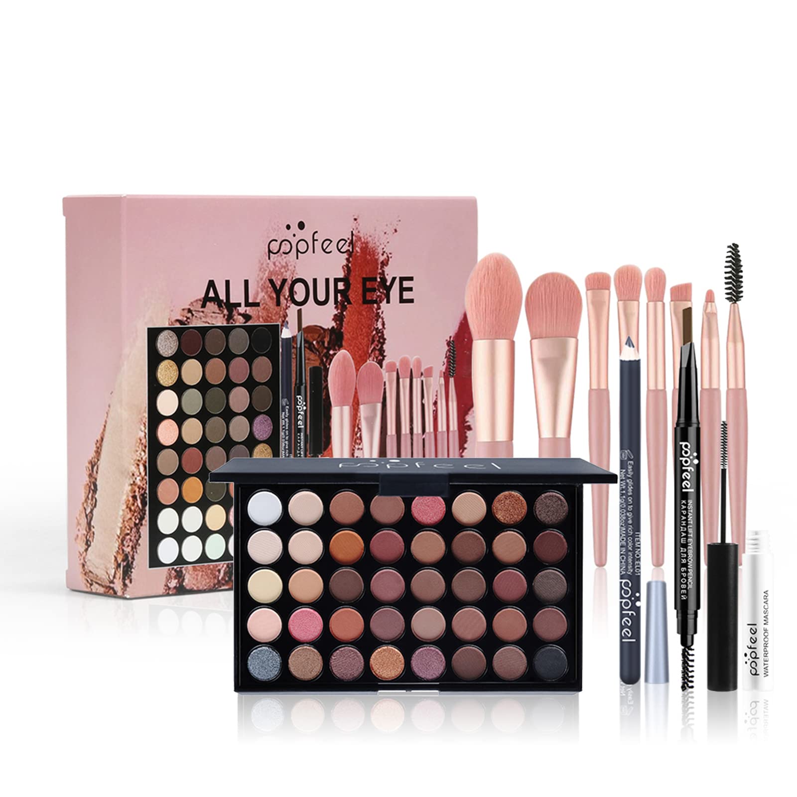 Joyeee 40 Color Professional Eyeshadow Palette Set with Mascara, Eyebrow Pencil, Eyeliner & Cosmetic Brushes - Perfect Makeup Gift for Women & Girls, Travel-Friendly Beauty Kit for Parties, Weddings & Daily Use