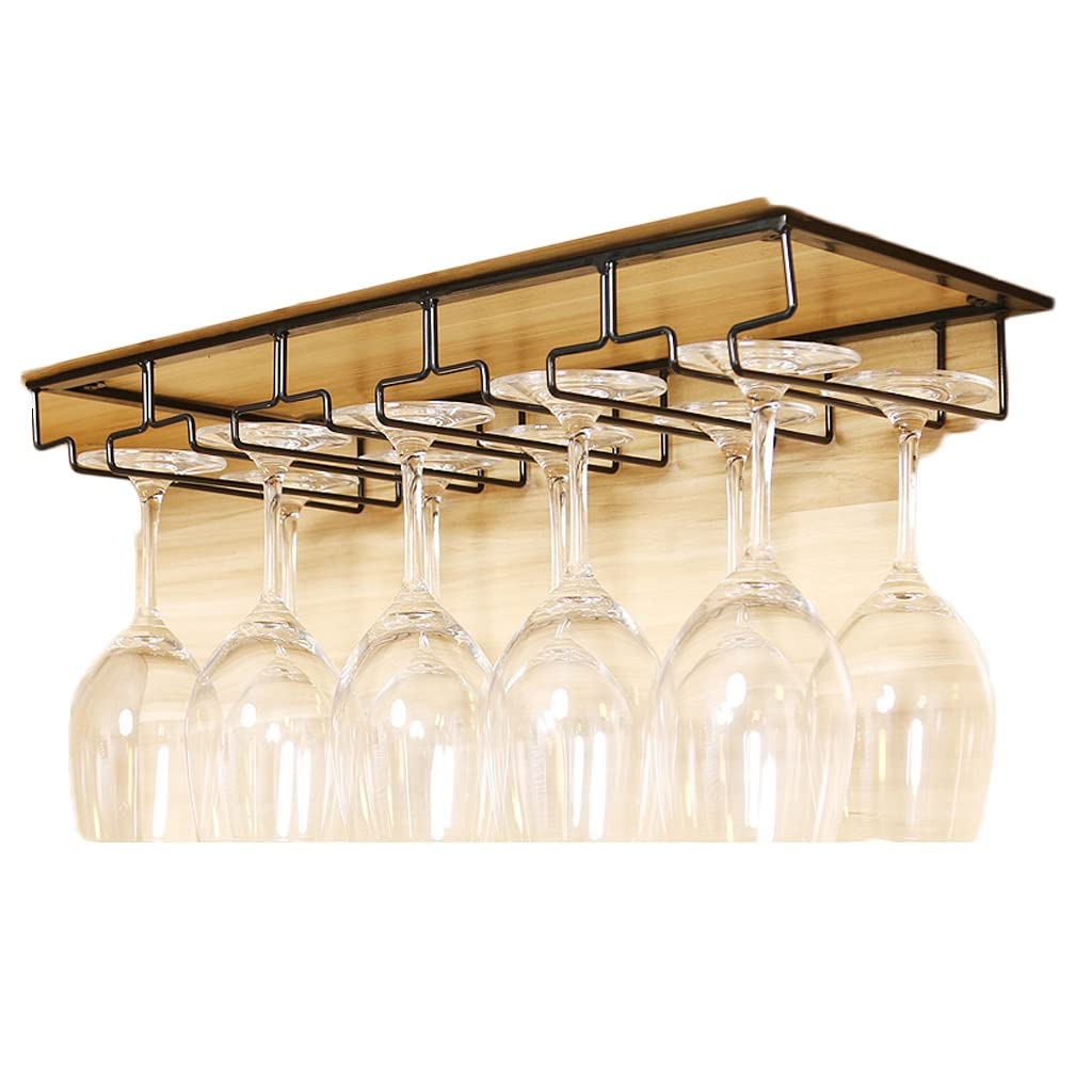 White 6-Slot Under Cabinet Hanging Wine Glass Rack - Stemware Holder for Kitchen, Bar & Dining Room Storage - Space-Saving Shelf Organizer for Wine Glasses & Cups