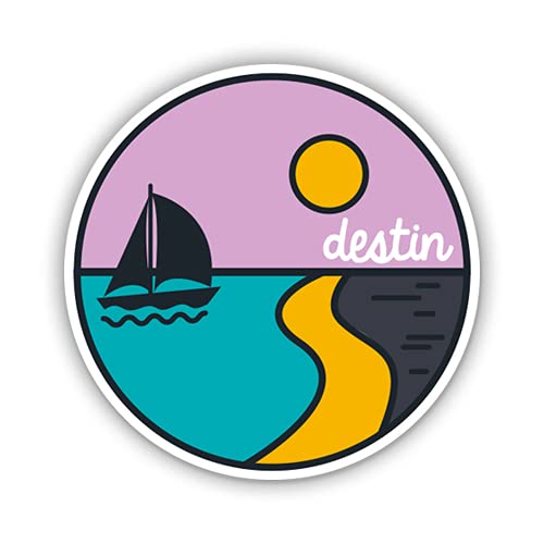 Squiddy Destin Florida Vinyl Sticker Decal - 3 Inch Waterproof Decals for Phone, Laptop, Water Bottle, Cooler, Car & DIY Crafts - Perfect for Beach Lovers & Travel Enthusiasts