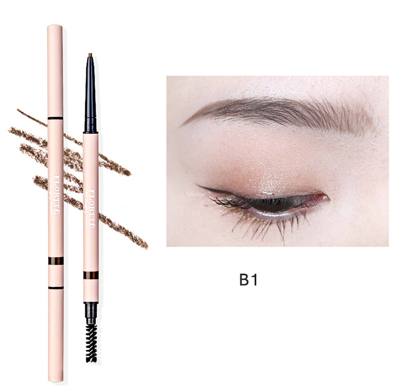 FLORTTE Rotating Dual Ended Fine Brow Pencil - Ultra Thin Brow Pencil for Natural Looking Brows, Waterproof & Long Lasting - Perfect for Eyebrow Shaping, Filling, and Everyday Makeup
