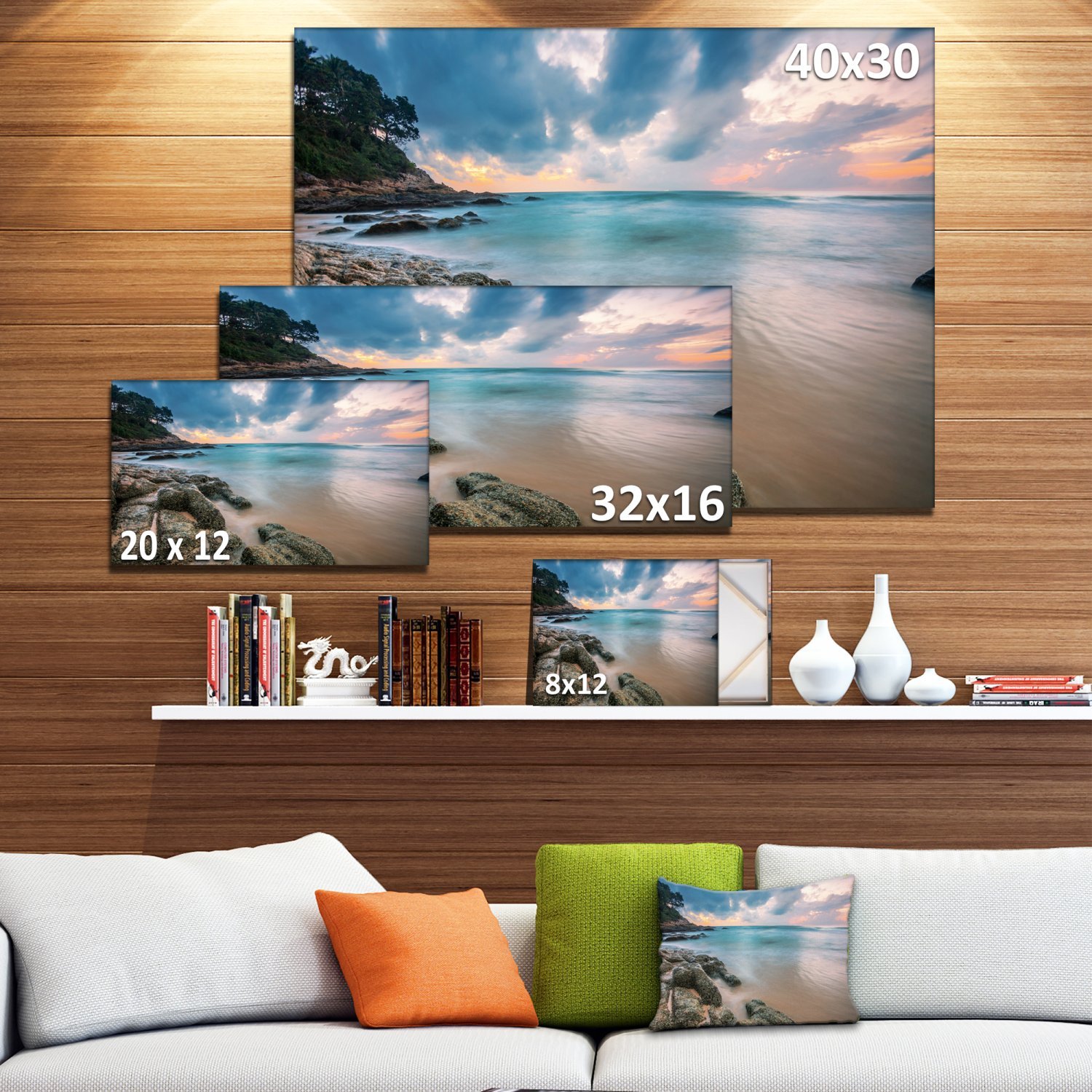Extra Large Tropical Sunset Beach Seascape Canvas Wall Art - Stunning Ocean View Painting for Living Room, Bedroom & Office Decor