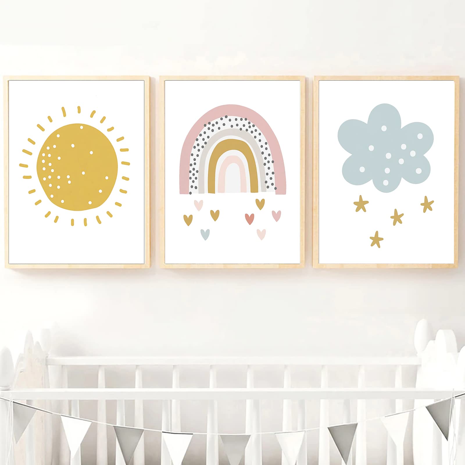 Rainbow Sunshine Canvas Wall Art - Colorful Rainbow & Cloud Nursery Print for Girls Room Decor, Unframed Poster - Perfect for Kids Bedroom, Playroom & Nursery Wall Decor