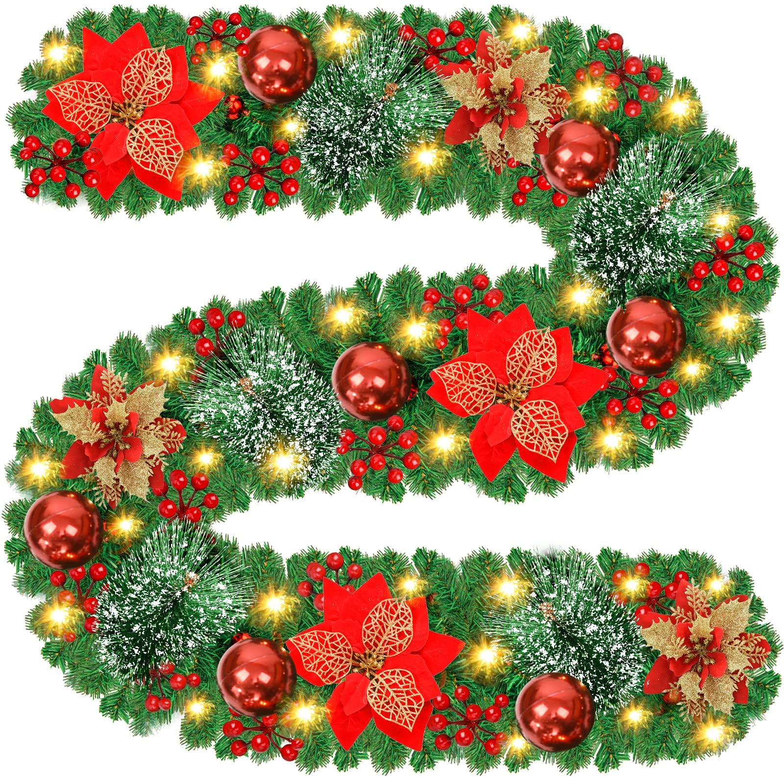 9FT Prelit Artificial Christmas Garland with Lights - Evergreen Rattan Wreath for Fireplace, Stairs, Holiday & Wedding Decorations | Perfect for Indoor/Outdoor Xmas Decor, Party & Home Decoration