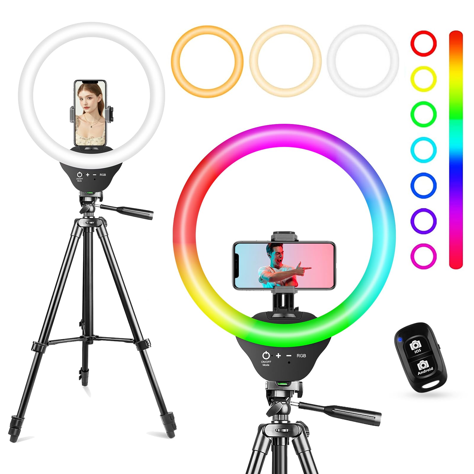 Sensyne 10'' RGB LED Ring Light with 50'' Adjustable Tripod Stand & Phone Holder - Perfect for Live Streaming, Makeup Tutorials, YouTube Videos, TikTok Content Creation - Compatible with iPhone, Android & All Smartphones - Ideal for Home Studio, Beauty Room & Social Media Influencers