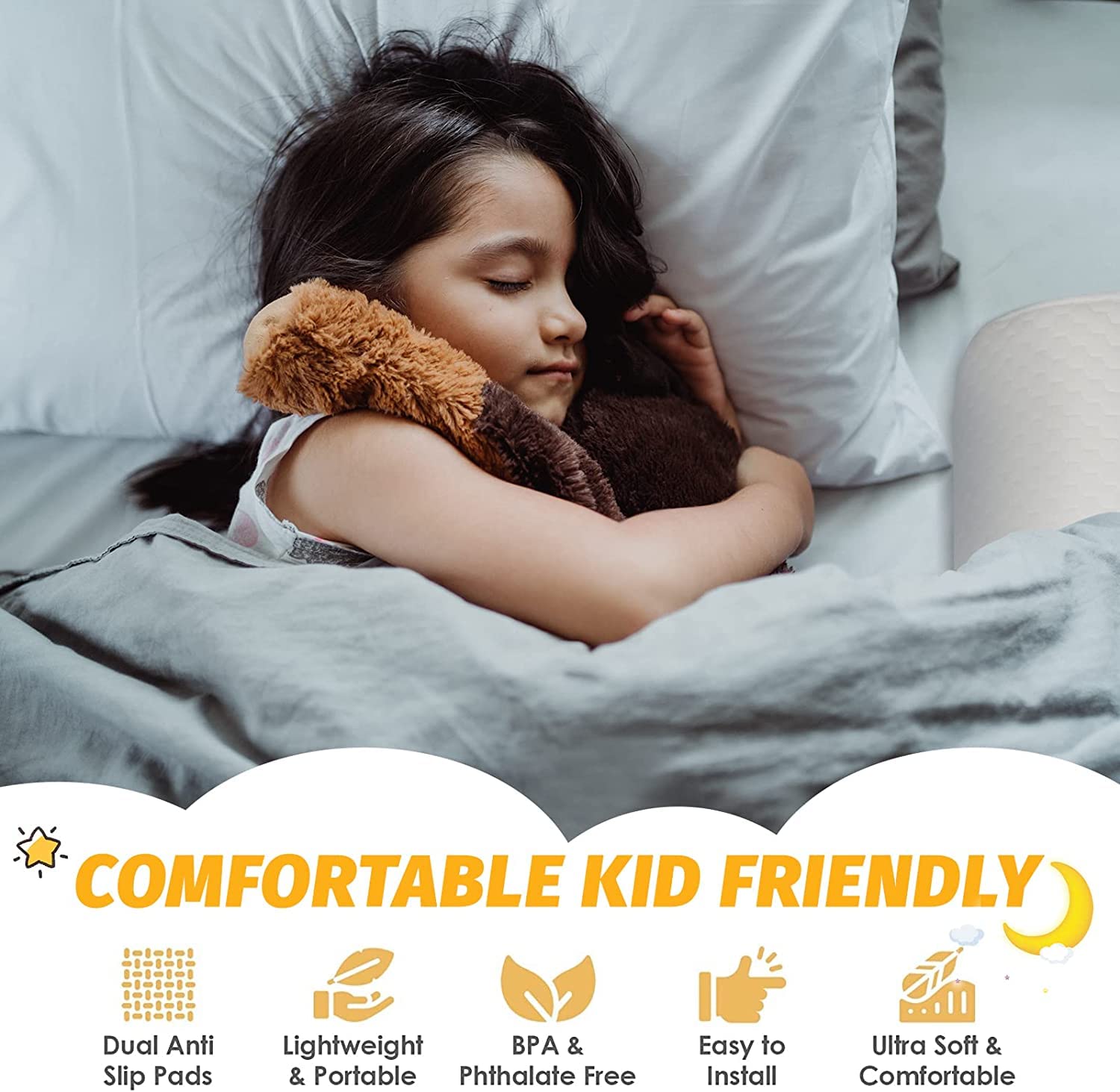 YIHATA 2 Pack Toddler Bed Bumpers - Foam Safety Bed Rail Guard for Kids with Non-Slip, Water Resistant & Washable Cover - Fits Twin, Queen, King & Full Size Beds - Perfect for Toddler Safety and Preventing Falls During Sleep