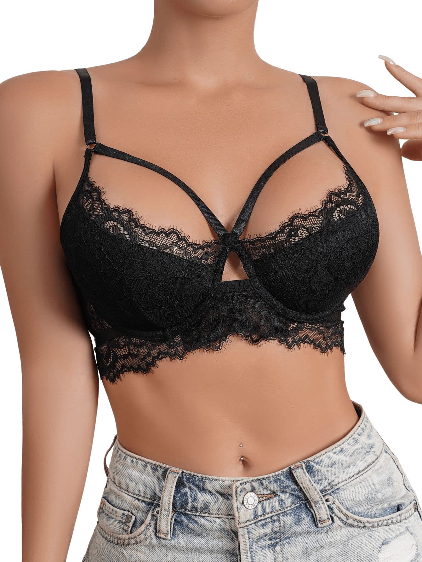 SOLY HUX Women's Sexy Lace Cut Out Underwire Bra - Comfortable Everyday Bralette for Work, Date & Lounge Wear