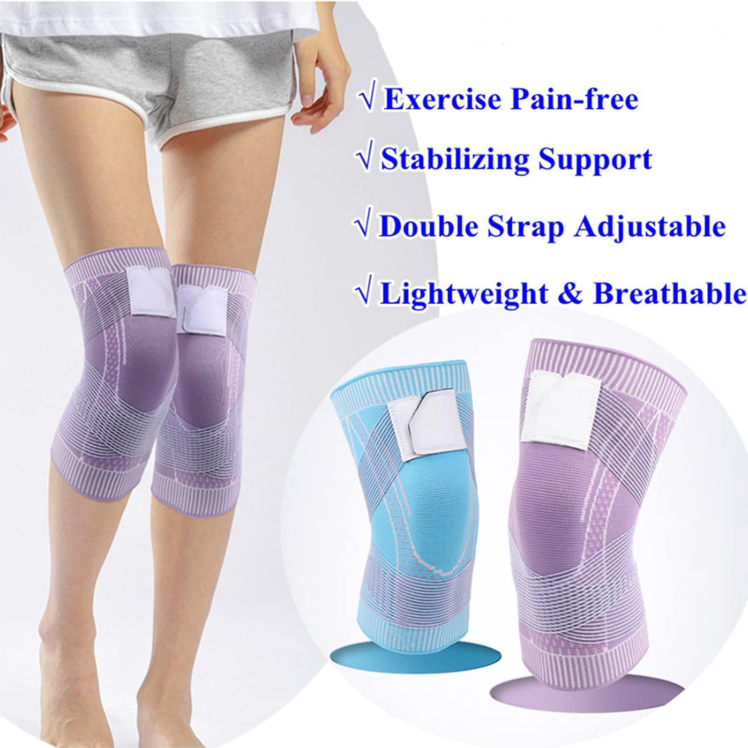 Beyonddraw Adjustable Knee Compression Sleeve Brace - High Elastic Support for Men & Women, Pain Relief for Arthritis, Running, Workout & Sports (Purple, 1 Pair, XL) - Ideal for Gym, Basketball & Daily Activities