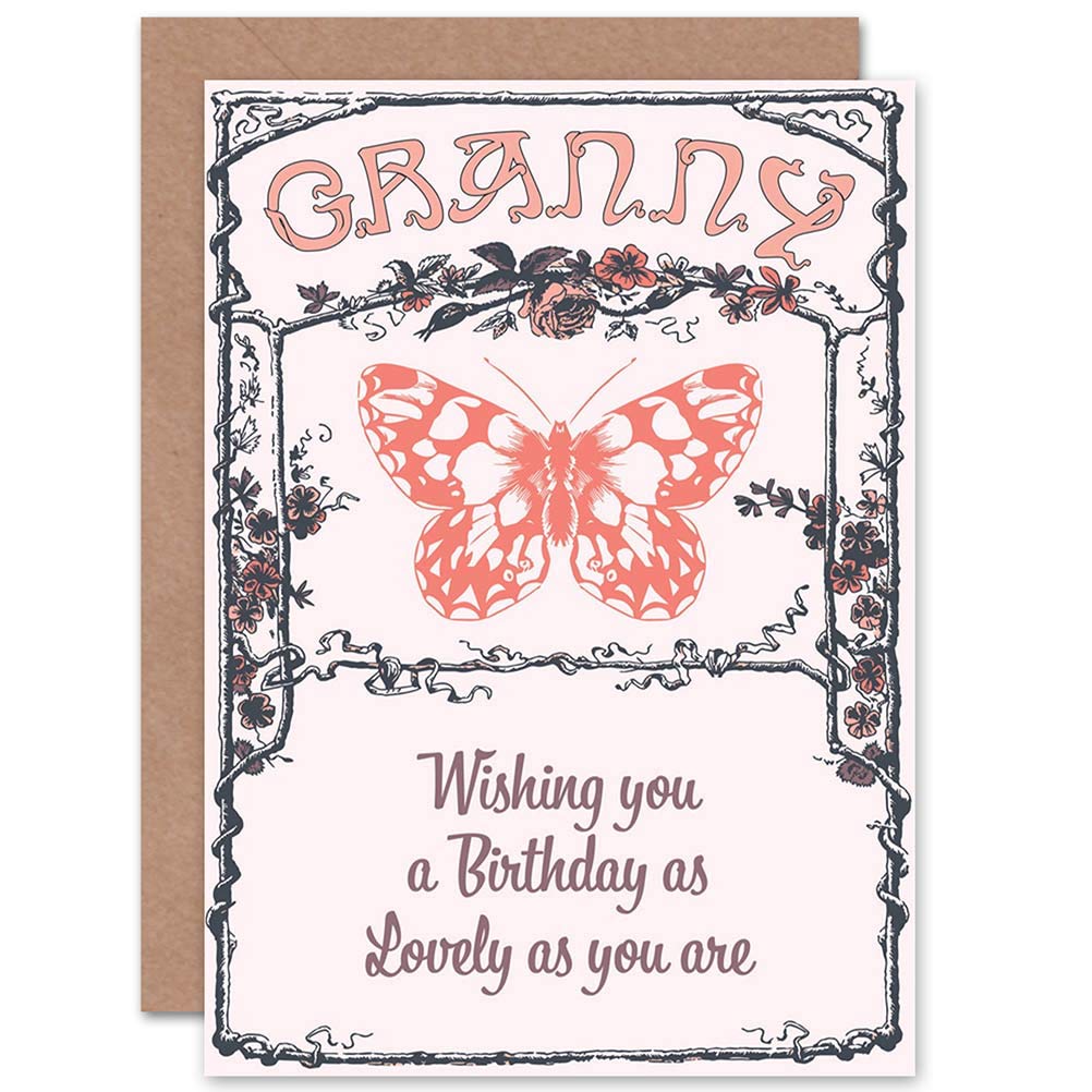 Wee Blue Coo Birthday Card for Grandma - Lovely Butterfly Retro Design - Perfect Gift for Grandmother's Birthday, Mother's Day & Special Occasions