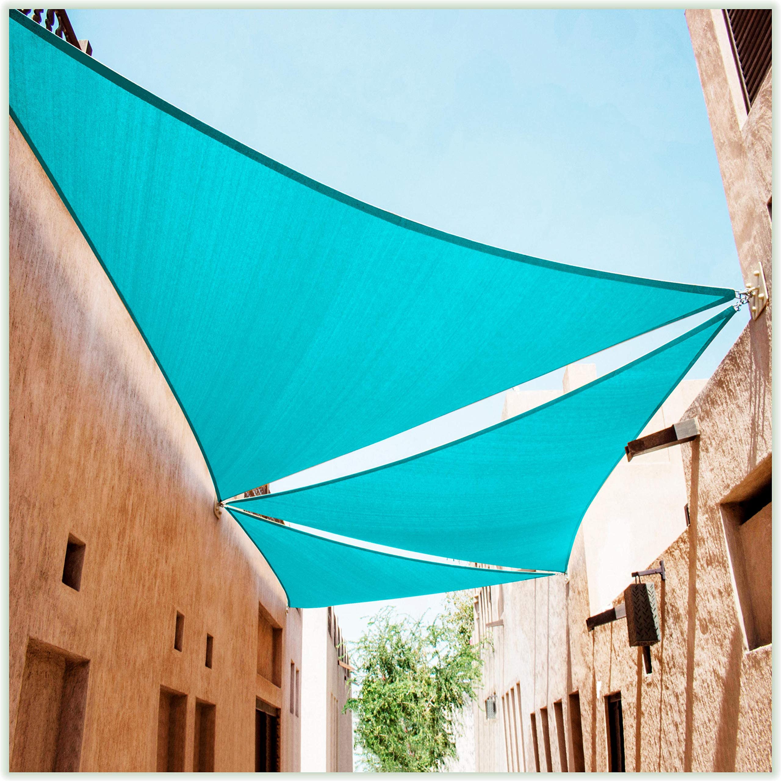 18' x 18' x 18' Turquoise Triangle Sun Shade Sail with Hardware Kit - UV Protection Outdoor Canopy for Patio, Garden, Pool & Backyard Shade