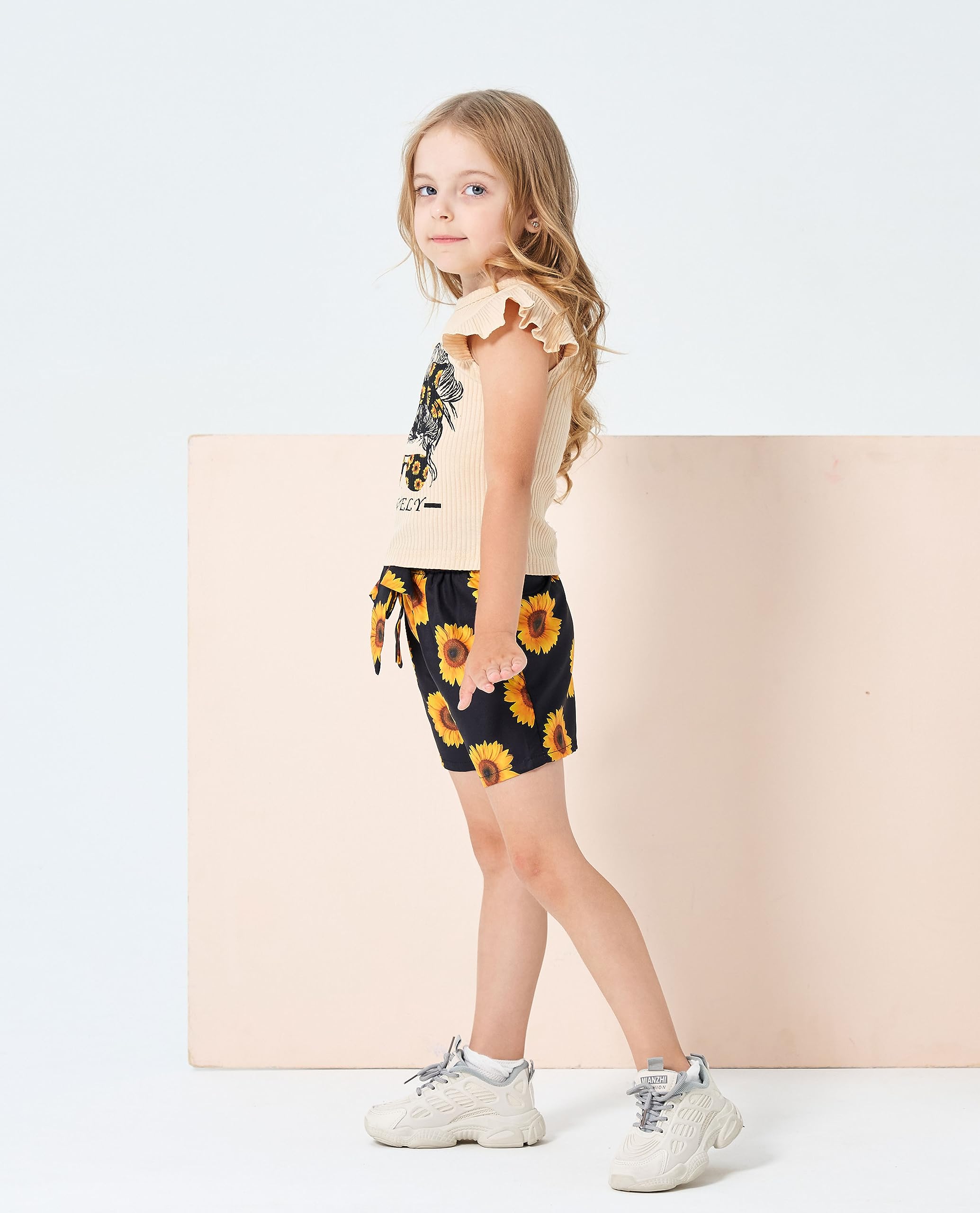 Toddler Girl Summer Outfit Set - Ruffle Sleeve Graphic Tee & Shorts | Cute Playtime & Beach Wear for Kids