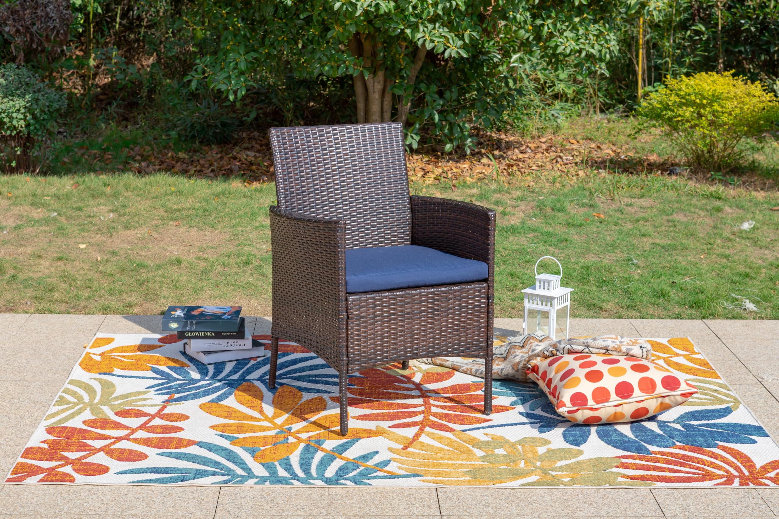 MFSTUDIO 2-Piece Brown Wicker Patio Dining Chairs Set with Cushions - Heavy Duty 330lbs Capacity Rattan Outdoor Furniture for Garden, Poolside, and Backyard Relaxation