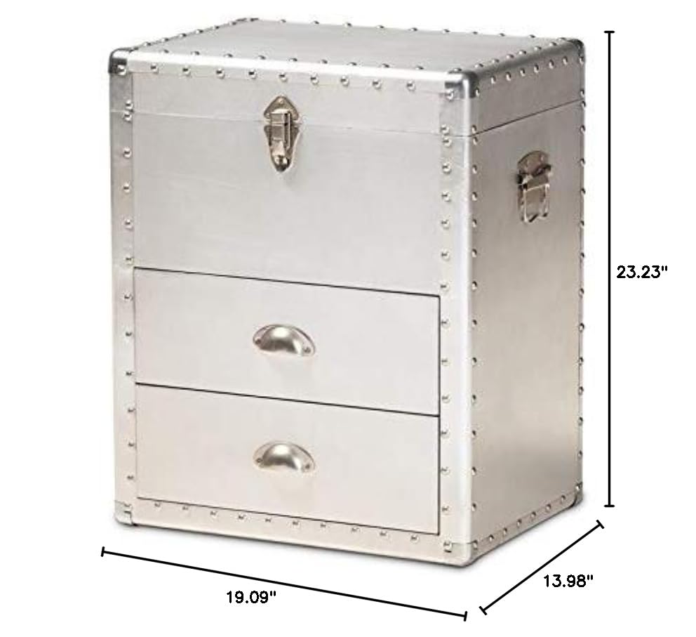 BOWERY HILL 2-Drawer Mid-Century Modern Metal Accent Storage Chest - Silver Finish for Bedroom, Living Room & Office Organization