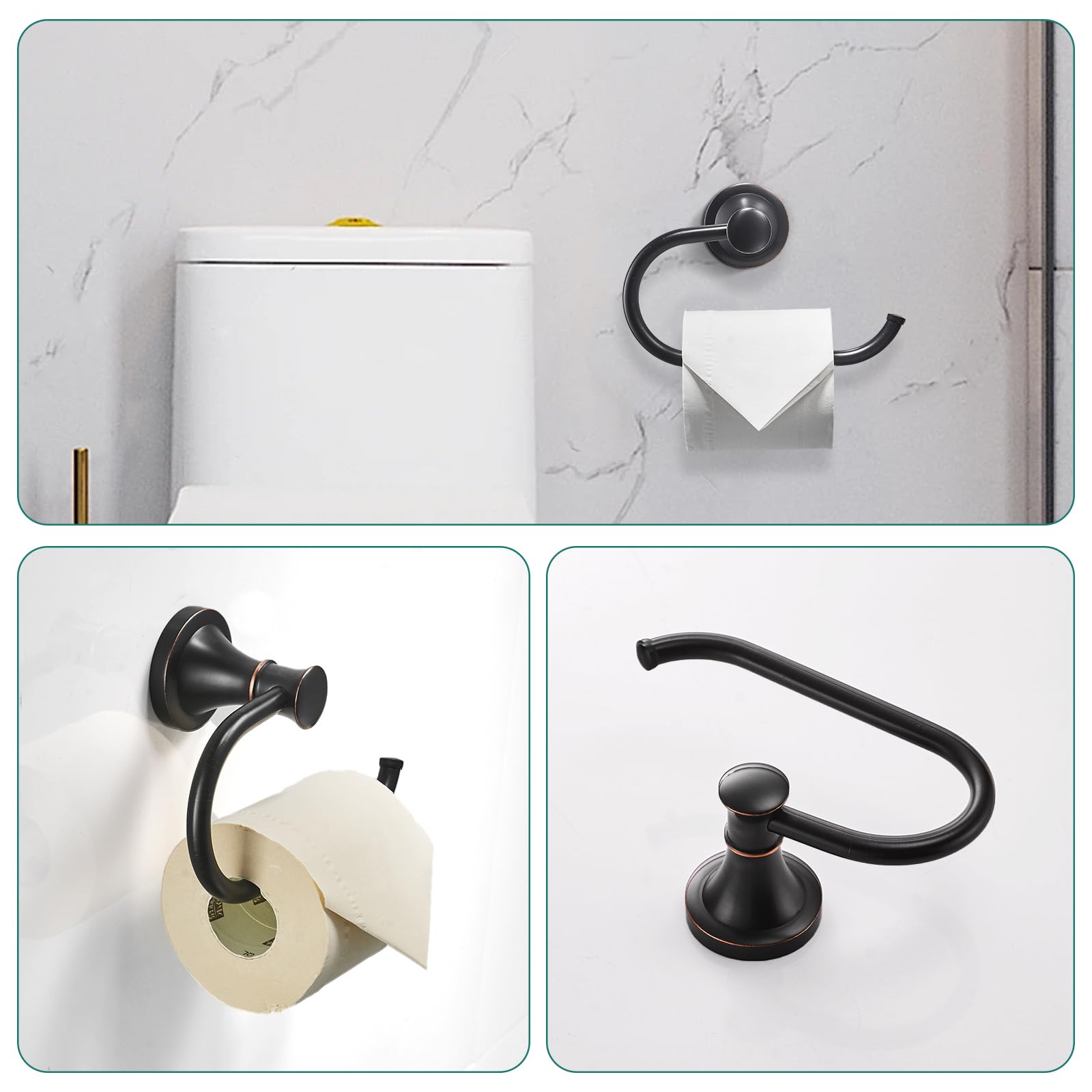 Hoimpro Oil Rubbed Bronze 4-Piece Bathroom Accessory Set - Adjustable Wall Mount Towel Bar Rack, Towel Ring, Toilet Paper Holder & Double Hooks - Perfect for Bathroom, Powder Room & Spa Decor