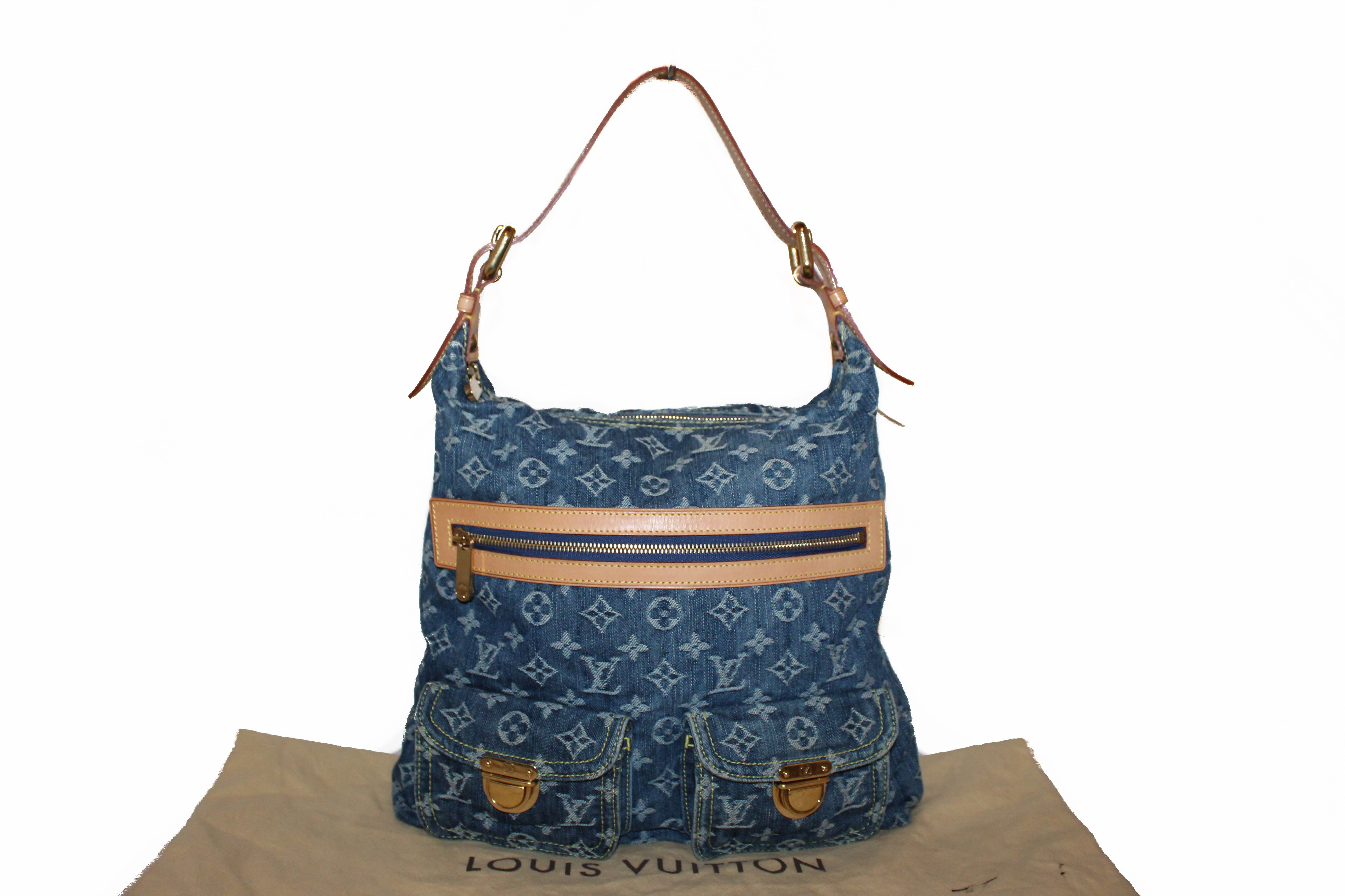 Authentic Louis Vuitton Blue Denim Monogram Baggy GM Shoulder Bag - Luxury Designer Handbag for Women, Perfect for Travel, Shopping & Everyday Use