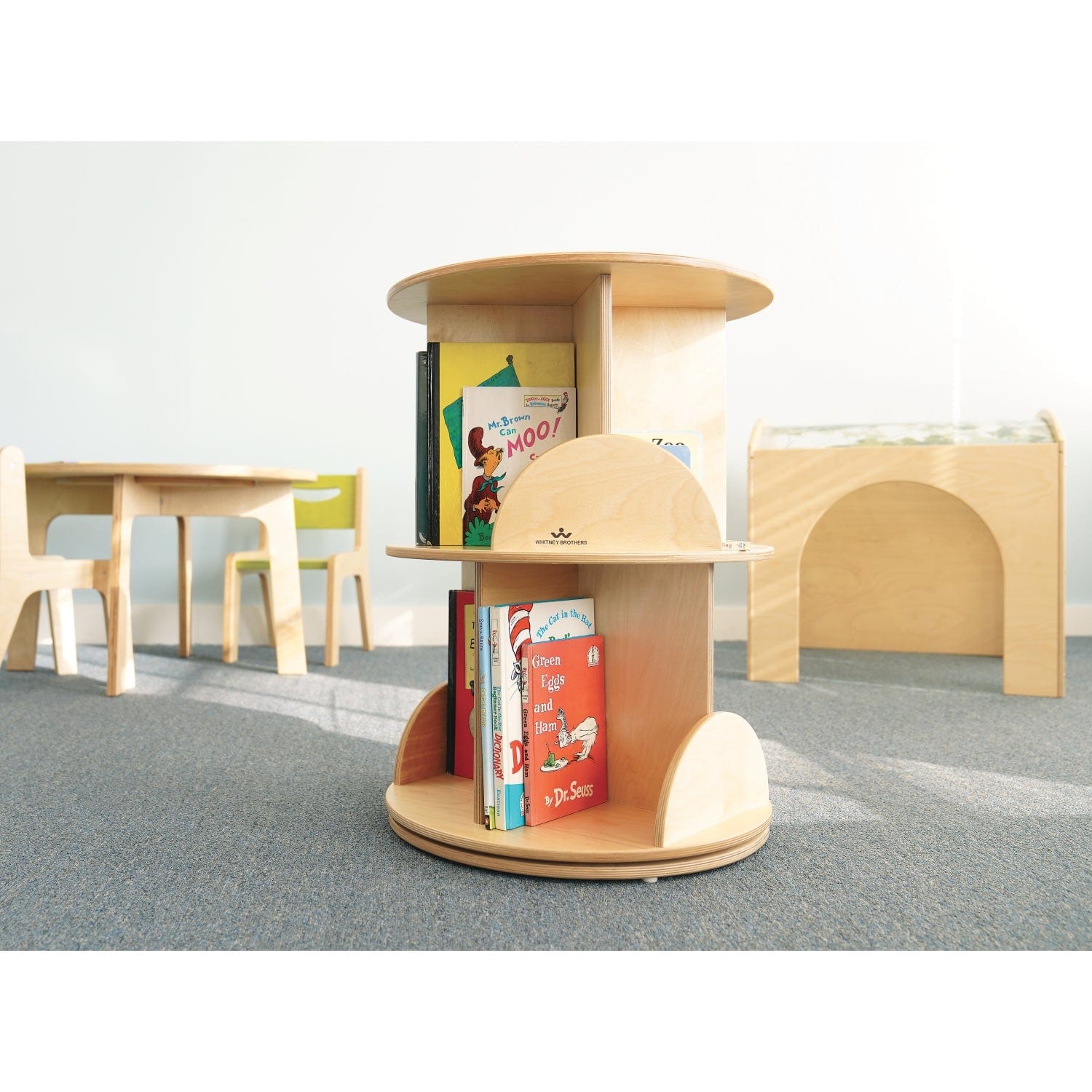 2-Tier Rotating Book Display Stand for Kids - Spinning Book Organizer for Classroom, Library, and Home Reading Nook