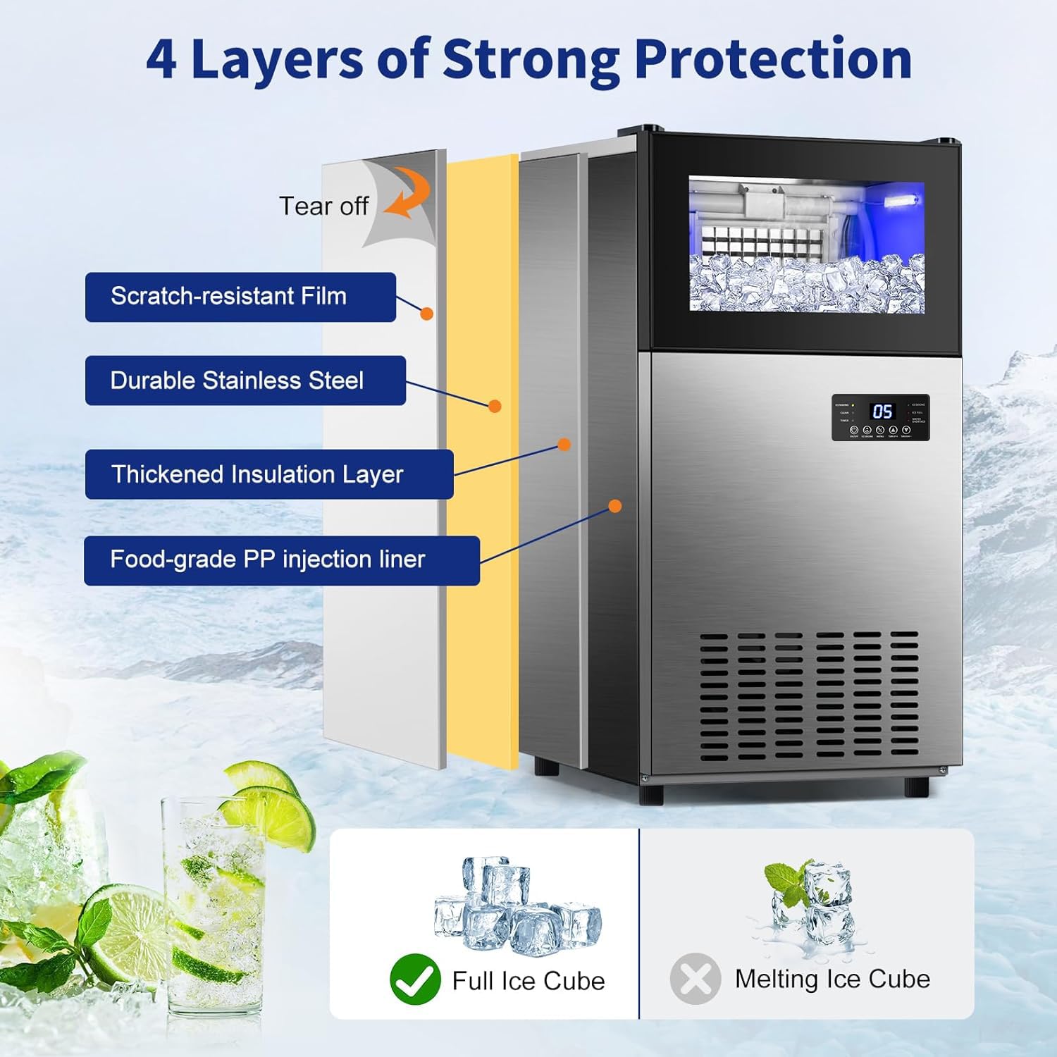TAZPI Commercial Ice Maker 130 LBS/24H - Upgraded 15