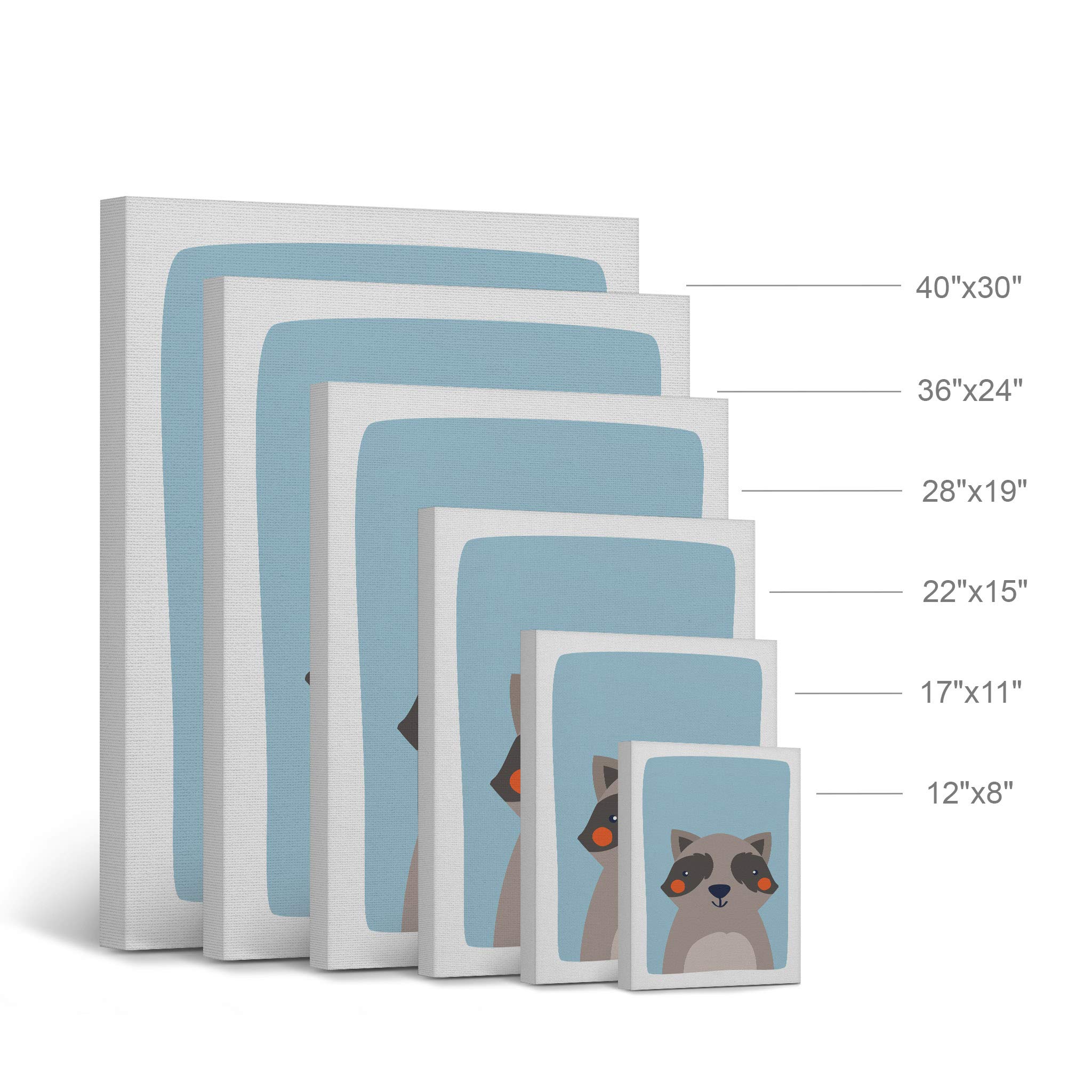 Cute Raccoon Rabbit Deer Canvas Wall Art Set - 3 Piece Nursery Decor with Blue Pink Gray Background | Ready to Hang Kids Room Decor for Baby Boy & Girl | Made in USA (28x19 inches x3) | Perfect for Nursery, Playroom & Children's Bedroom Decor