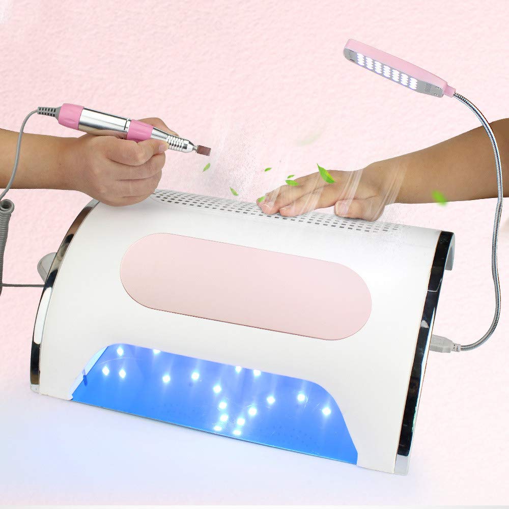 Professional LED Nail Dryer Lamp - 3-in-1 UV Gel Curing Light with Vacuum Cleaner & Electric Nail File for Manicure & Pedicure - Perfect for Home Salon & Nail Art Enthusiasts (Pink)