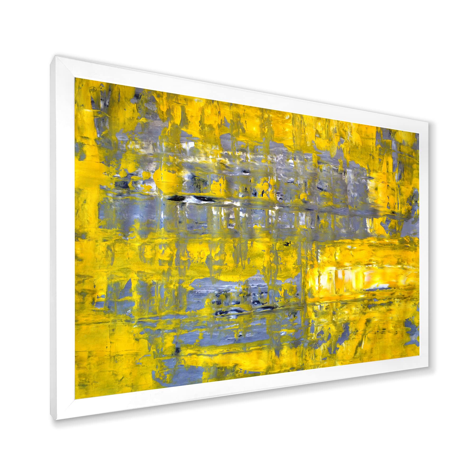 DesignQ Yellow Meets Grey Abstract Art Print - Modern Framed Wall Decor for Living Room, Bedroom & Office - Contemporary Home & Office Decoration