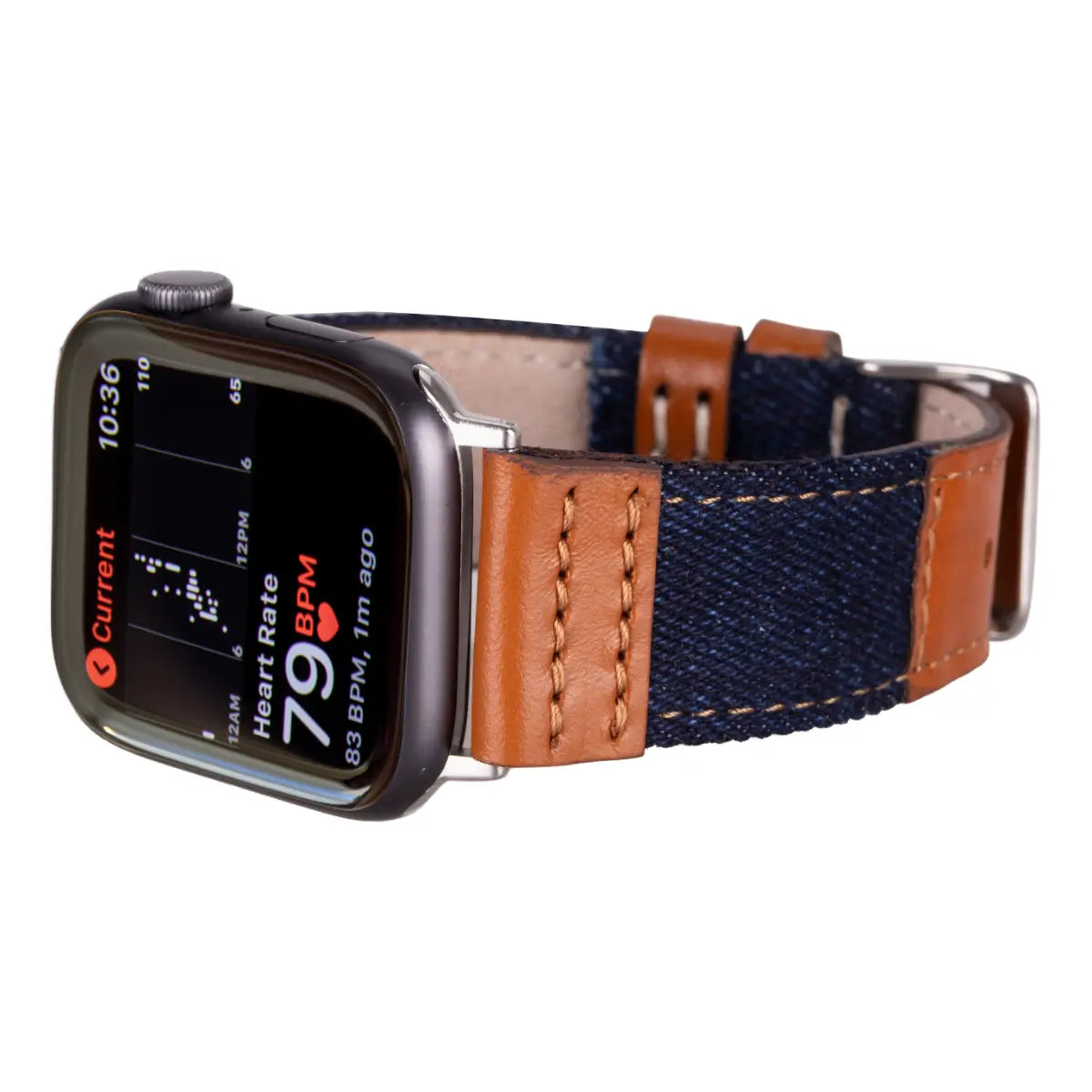 Premium Blue Denim & Genuine Brown Leather Apple Watch Band - Sporty & Stylish for Workouts, Outdoor Activities & Everyday Wear
