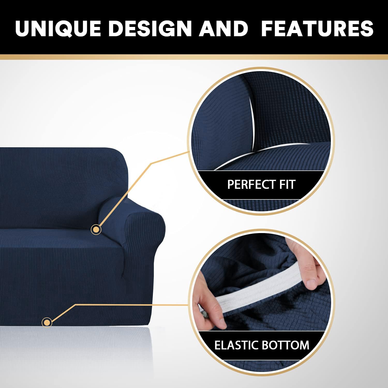 **PrinceDeco Stretch Sofa Cover Slipcover - Non-Slip Elastic Bottom, Pet-Friendly Fitted Couch Cover for 3-Cushion Sofas (Navy) - Perfect for Living Room, Home Decor & Pet Protection**