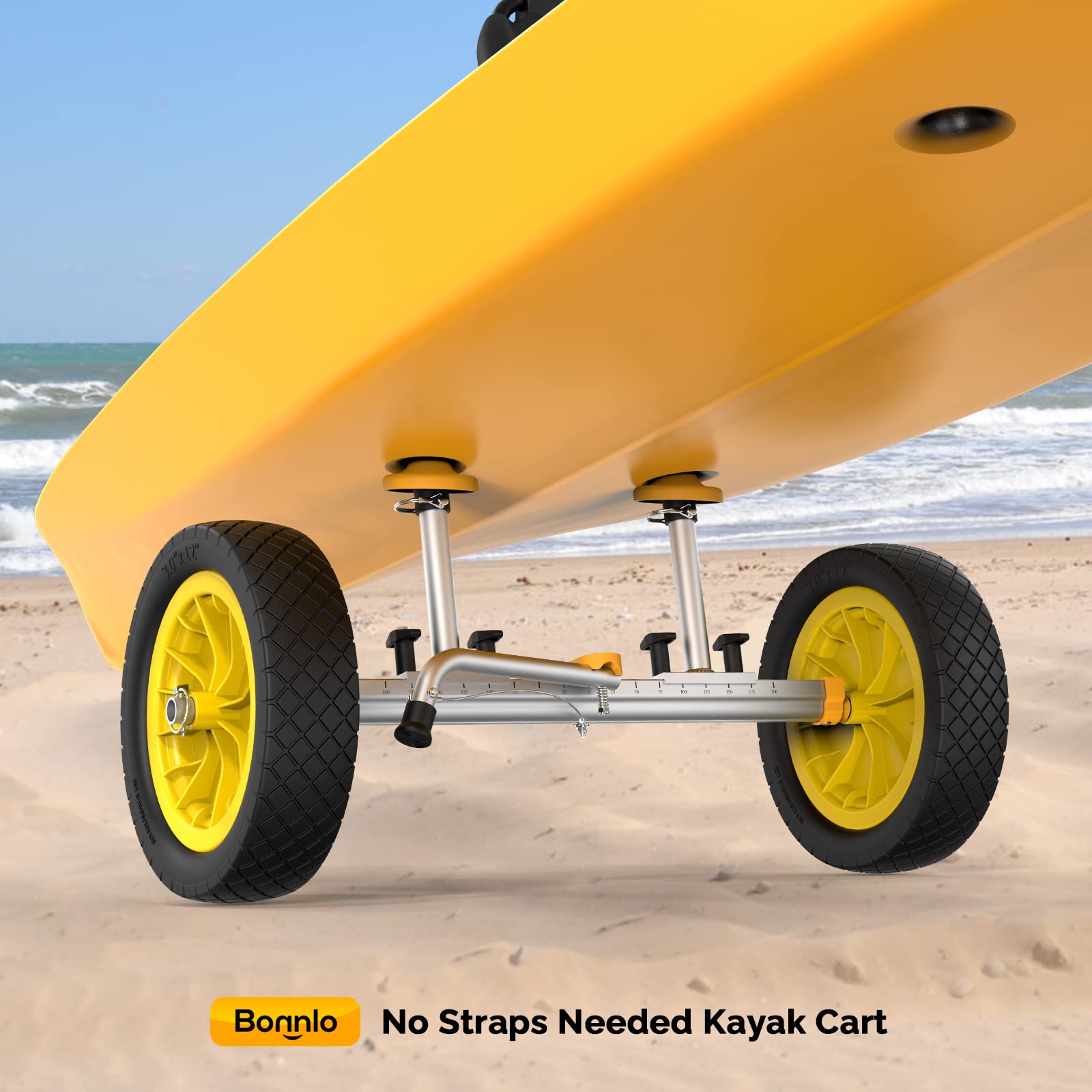 Bonnlo Kayak Cart Dolly - Detachable Canoe Wheels with Solid Tires & Kickstand - Heavy Duty Kayak Trolley for Easy Watercraft Transport - Perfect for Beach, Lake, and River Adventures