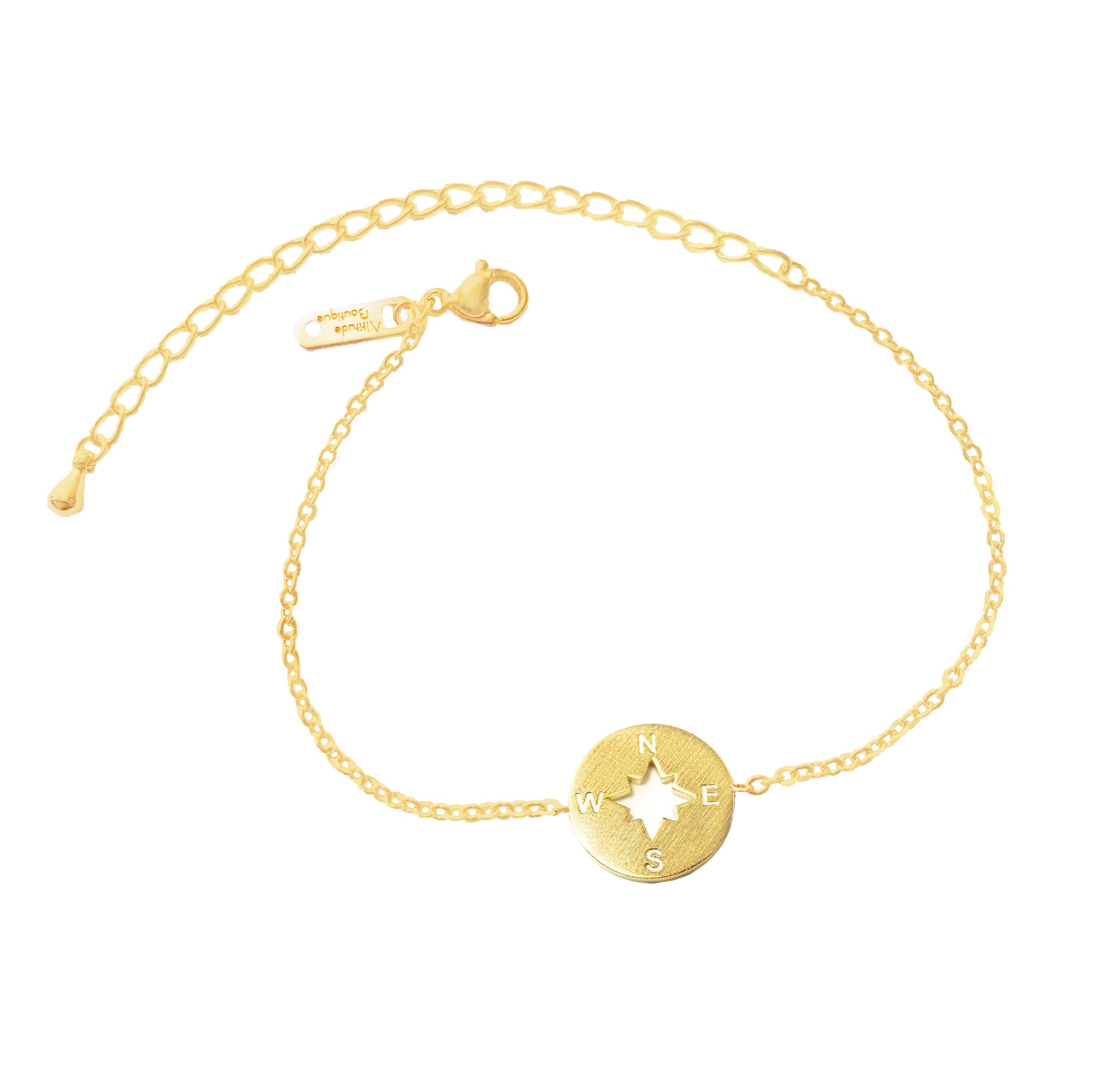 Altitude Boutique Compass Charm Bracelet for Women - Adjustable Wanderer Jewelry with Inspirational Travel Quote - Perfect Gift for Girlfriend, Sister & Best Friends (Ideal for Hiking, Travel & Outdoor Adventures)