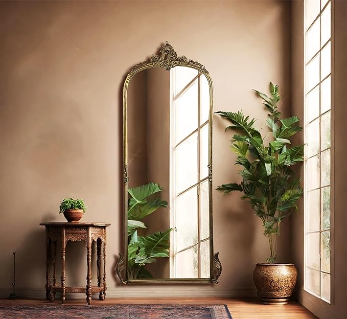 Corsica Victorian Arched Full Length Mirror - Handcrafted Metal Frame in Glam Gold | Elegant Home Decor for Bedroom, Living Room & Entryway