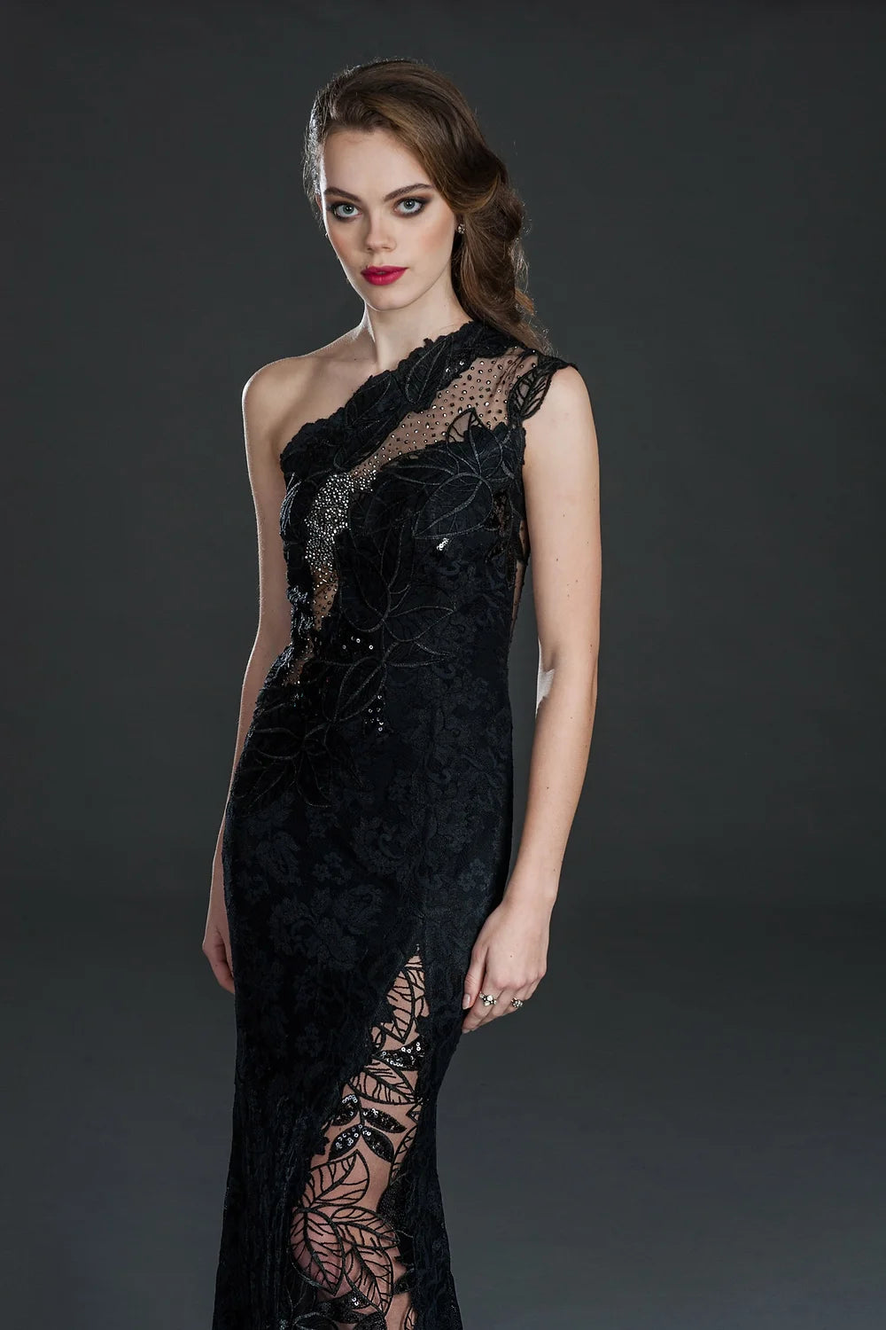 Elegant Embellished One Shoulder Evening Gown - Black | Formal Dresses for Prom, Wedding & Special Occasions