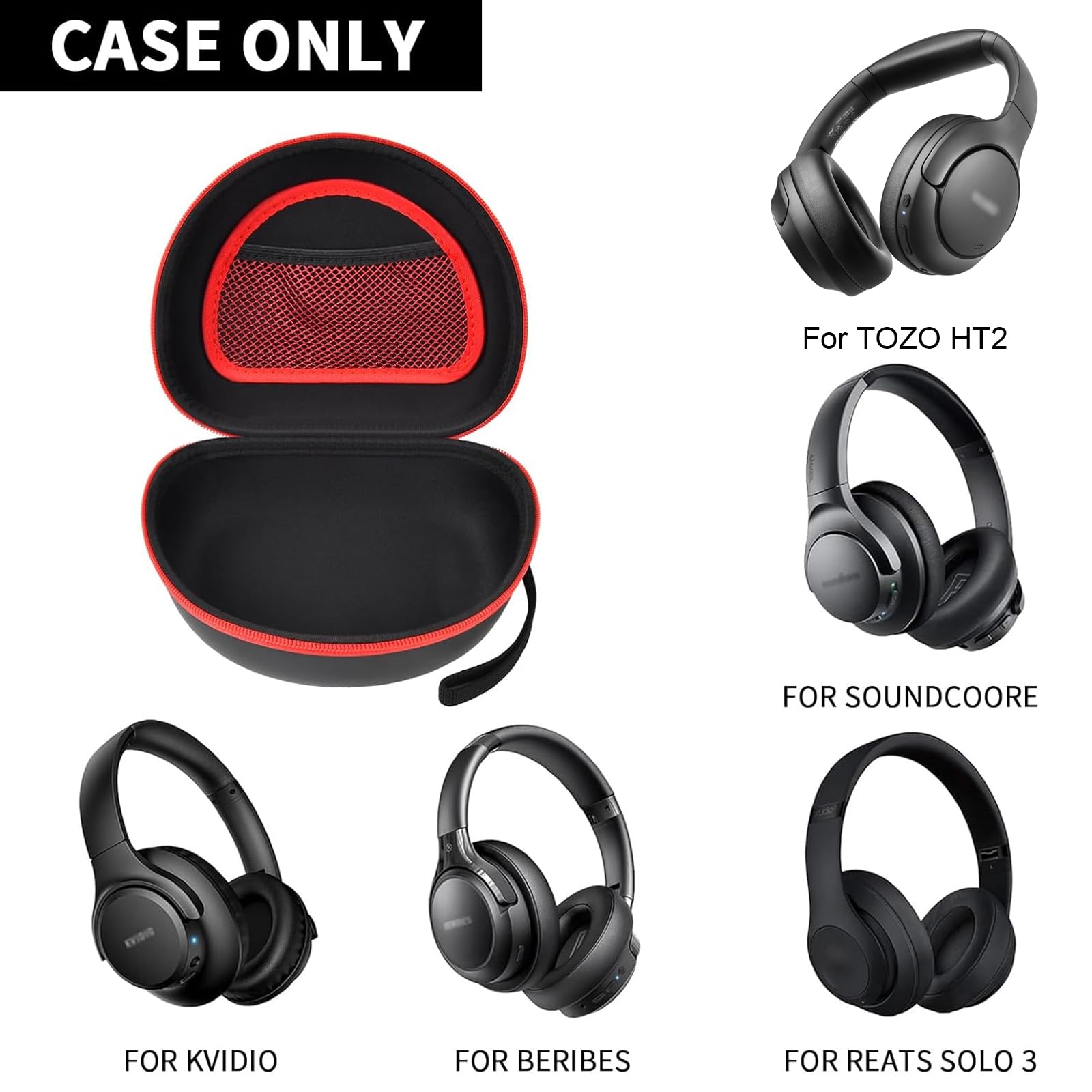 Universal Headphone Case for Beats Solo 4, TOZO HT2, Glynzak, Beats Studio Pro, Solo3 & Studio3 - Foldable Protective Cover for Bluetooth Wireless Headphones (Extra Large, Black) - Perfect for Travel, Gym & Daily Storage