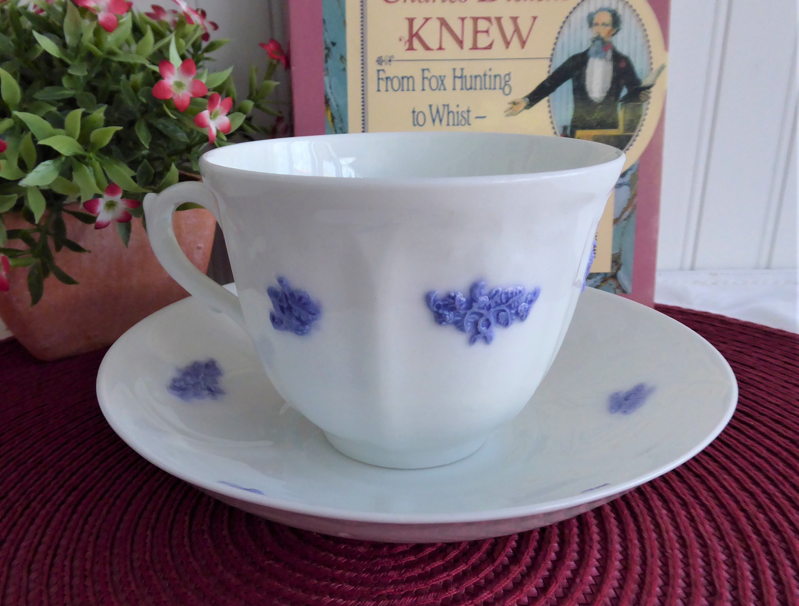 Vintage Adderleys Blue Chelsea Cup and Saucer Set - Sprigged Ironstone China from 1890s - Perfect for Afternoon Tea, Collectible Antique English Tableware