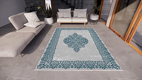 Custom Digital Print Rugs - Personalized Area Rug for Living Room, Bedroom & Kitchen - Art Deco Style Non-Slip Carpet (170x270cm 5.6x8.9ft, Bondi Blue) - Perfect for Home Decor, Modern Interior Design & Cozy Spaces