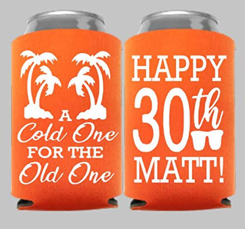 30th Birthday Can Coolers - Palm Trees & Cheers Design for Beer & Soda Cans - Perfect for 30th Birthday Parties, Beach Gatherings & Summer Celebrations