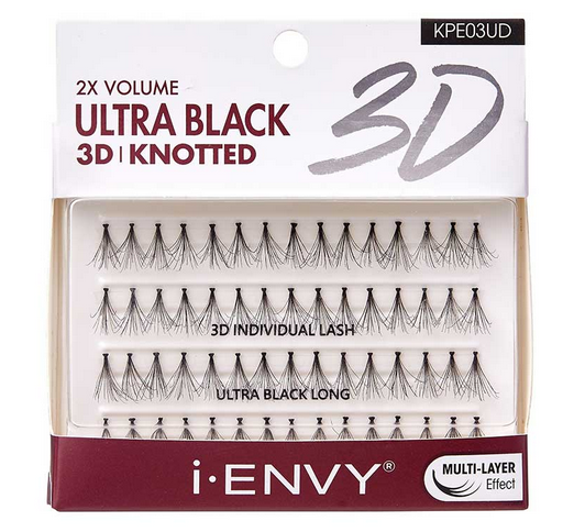 IENVY 2X Volume Ultra Black 3D Knotted Individual Lashes - Natural Looking False Eyelashes for Dramatic Eye Makeup & Special Occasions