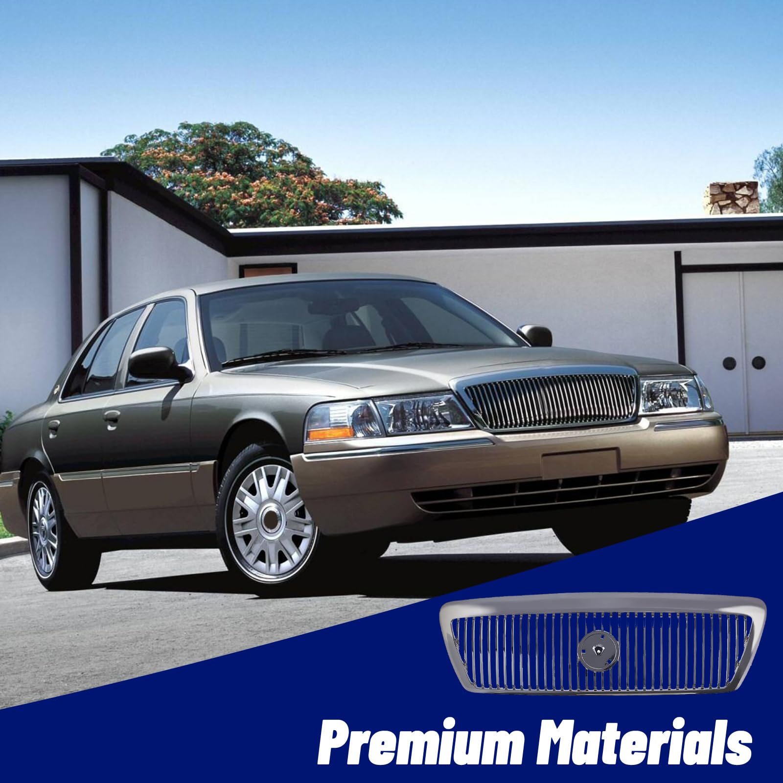 Chrome Front Grille Replacement for Mercury Grand Marquis 2003-2005 | OEM Style Grill Assembly with Chrome Shell & Insert | Perfect for Car Restoration & Custom Upgrades