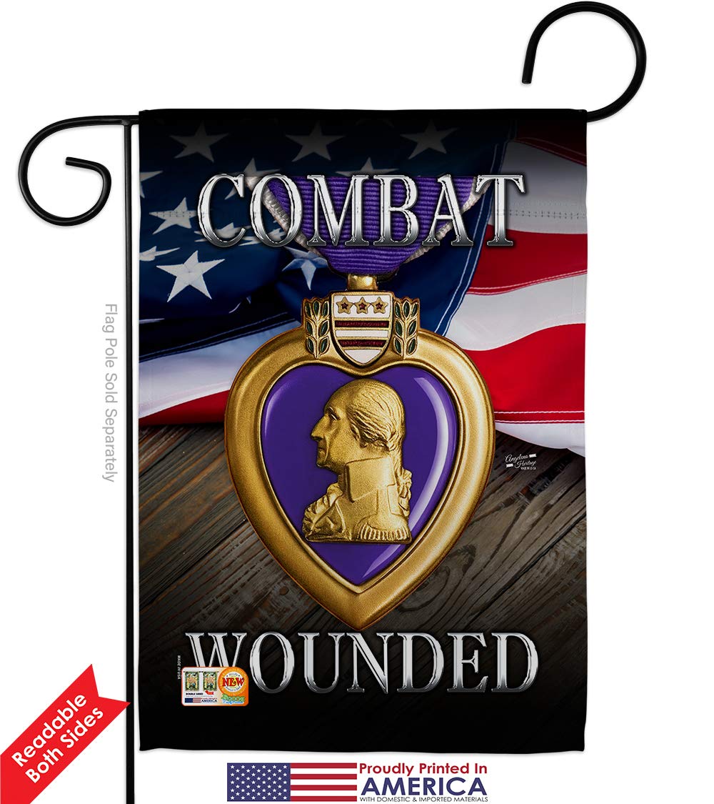 Purple Heart Combat Wounded Veteran Garden Flag Kit - Double-Sided 28x40 Inch US Military Armed Forces Support Banner for Yard & Home Decor - Perfect for Memorial Day, Veterans Day & Patriotic Displays