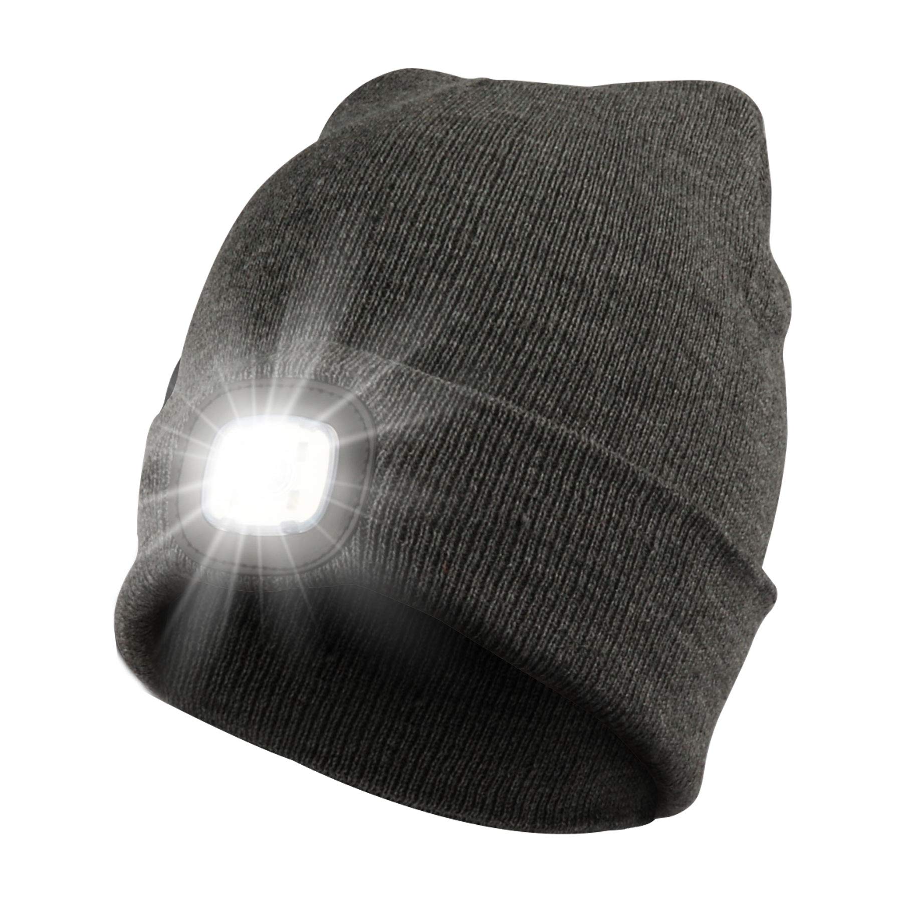 RIDEIWAKE Rechargeable LED Beanie Hat with Headlamp - Winter Knit Cap for Running, Hunting & Outdoor Activities - Perfect Christmas/Birthday Gift for Men, Women, Dad & Husband (Gray) - Great for Night Jogging, Camping & Cold Weather Adventures
