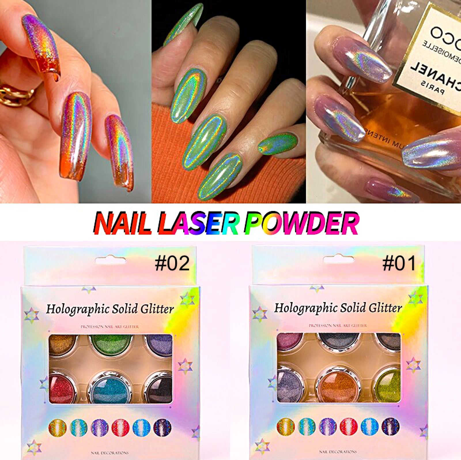 Holographic Glitter Chrome Powder Set - 6PCS Nail Art Pigment for Stunning Metallic & Chrome Nail Designs - Perfect for DIY Manicures, Nail Salons, and Special Occasions