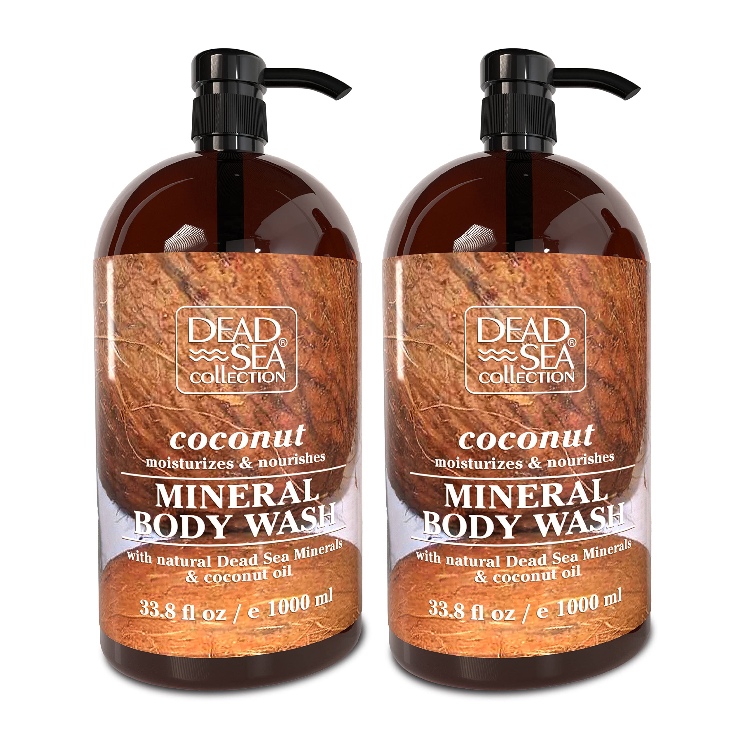 Dead Sea Coconut Body Wash & Bath Salts Gift Set - 2 Pack (67.6 fl oz) + 34.2 oz Bath Salts - Moisturizing & Relaxing Spa Bundle for Dry Skin Care & Stress Relief at Home