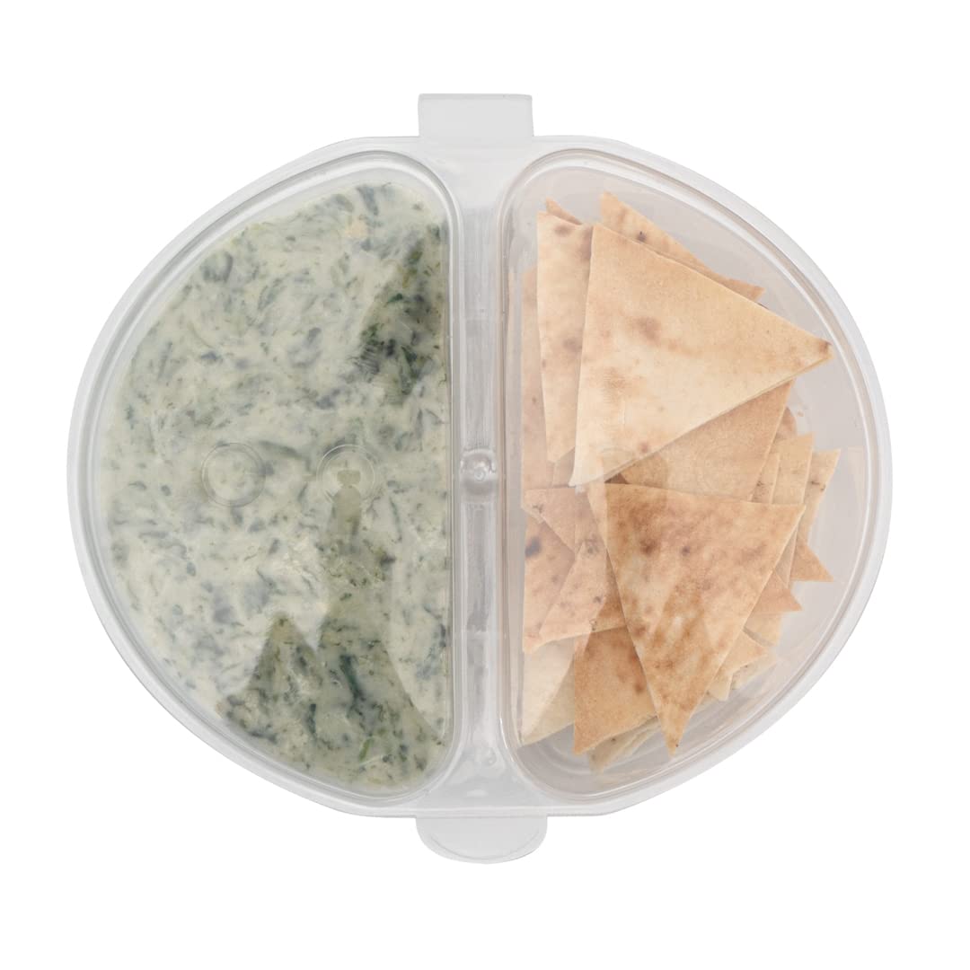 Restaurantware Futura 4oz Clear Plastic Snack Containers with Hinged Lid - 2 Compartment Microwavable Sauce Cups for Condiments, Dips, Takeout, Meal Prep & Party Serving (Pack of 500)