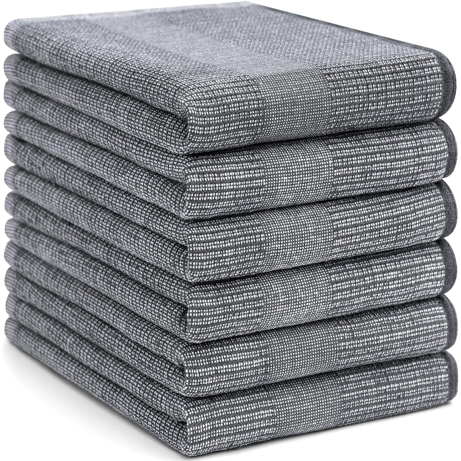 Homaxy Premium Kitchen Towels Set - 6 Pack Large Absorbent Cotton Dish Towels (18x28 Inches, 380 GSM) with Hanging Loop - Grey Flat & Terry Tea Towels for Cooking, Cleaning & Drying Dishes