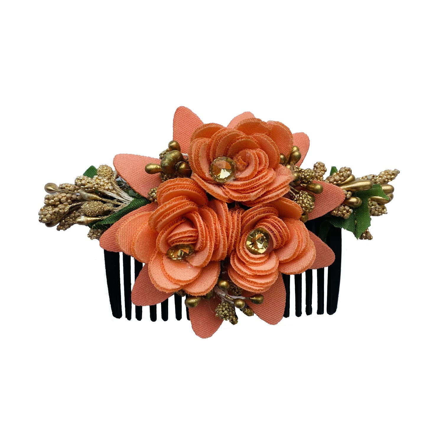 VinshBond Floral Hair Clip for Women & Girls - Orange Side Comb Pin with Secure Grip - Perfect for Weddings, Parties & Everyday Hairstyles