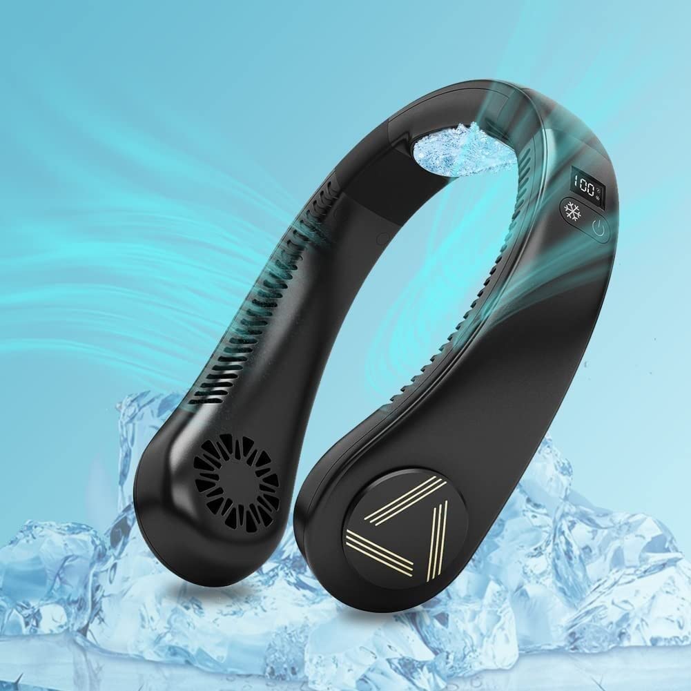 JYYBN 2022 Bladeless Wearable Neck Fan with Air Conditioning & Refrigeration - Portable Personal Cooling Fan for Travel, Outdoor, Office & Home Use - Fast Cooling 50°F to 68°F (Black) | Perfect for Summer, Hiking, Sports & Hot Weather