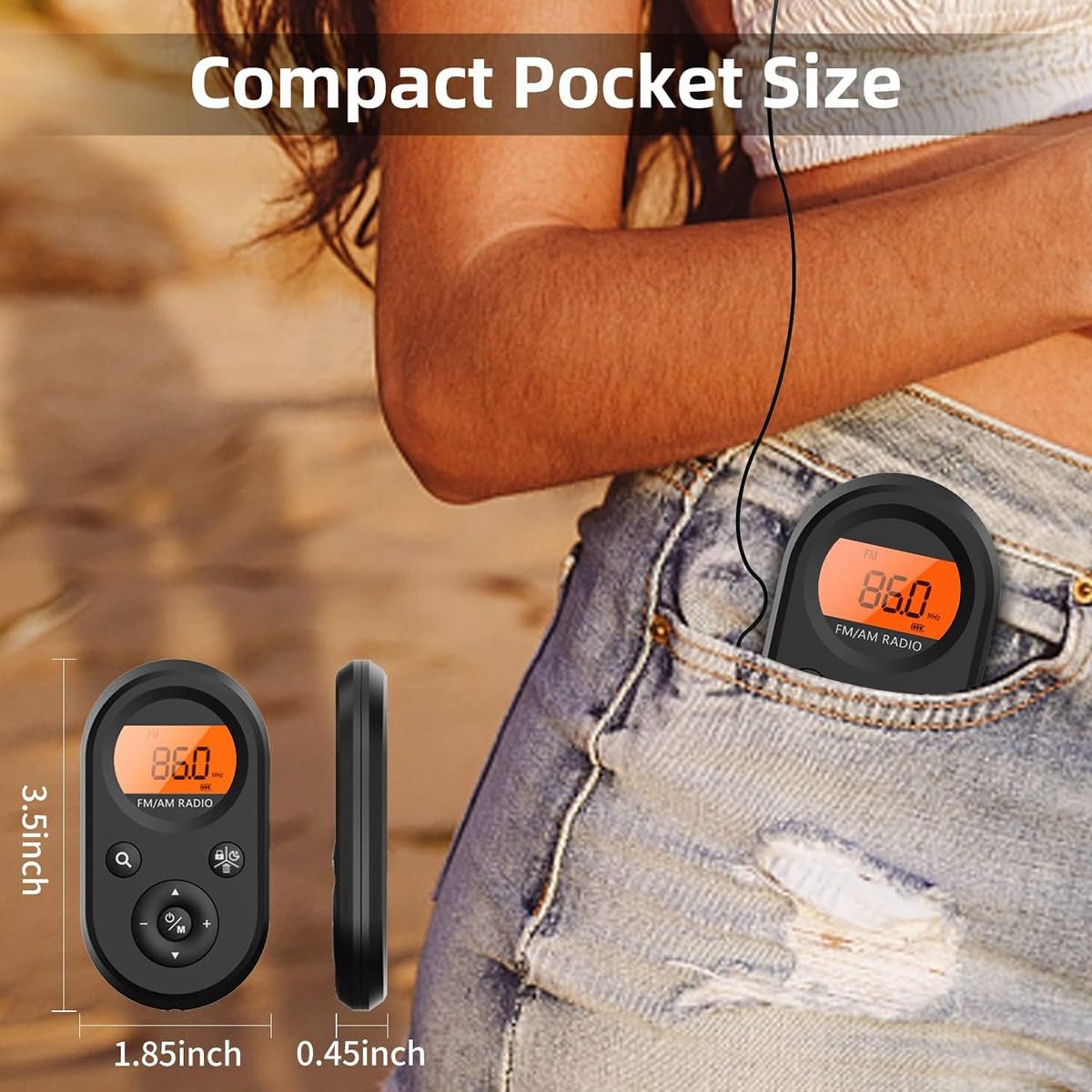 MILLTOR AM/FM Pocket Radio with Rechargeable Battery - Portable Walkman Radio with Stereo Headphones, Long Battery Life & Sleep Timer - Perfect for Travel, Camping, and Emergency Preparedness