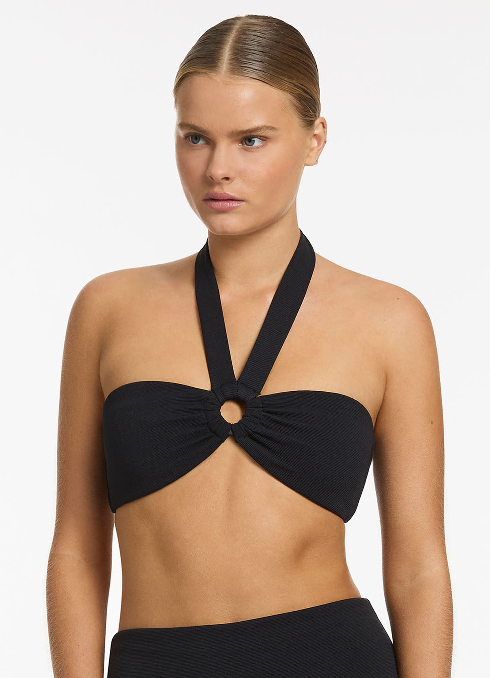 Isla Rib Bandeau Bikini Top - Black Halter Swimwear for Women | Beach Vacation & Pool Party Essential