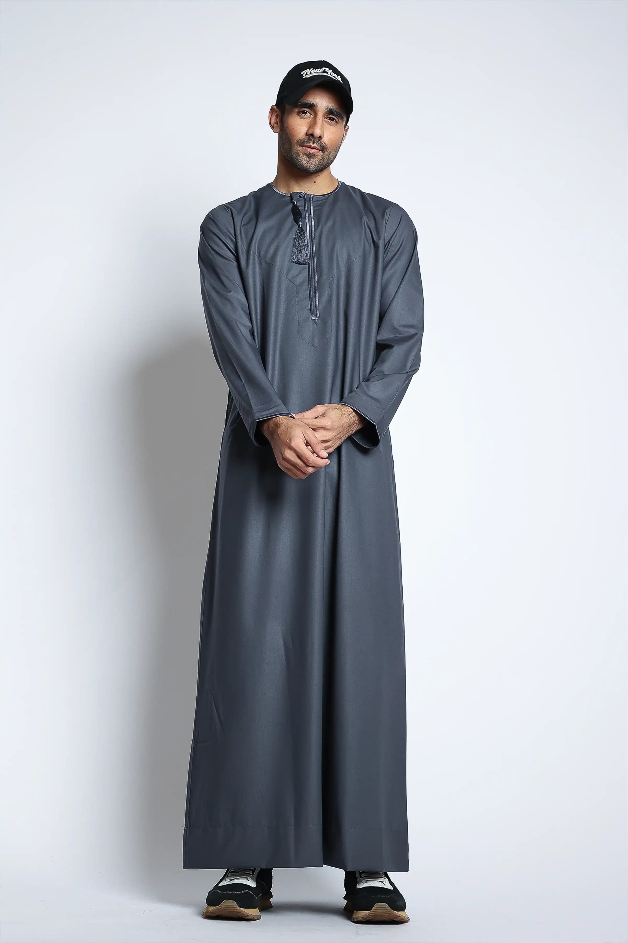 Premium J143 Carbon Grey Habeel Thobe for Men - Traditional Arabic Islamic Robe - Perfect for Eid, Ramadan & Special Occasions